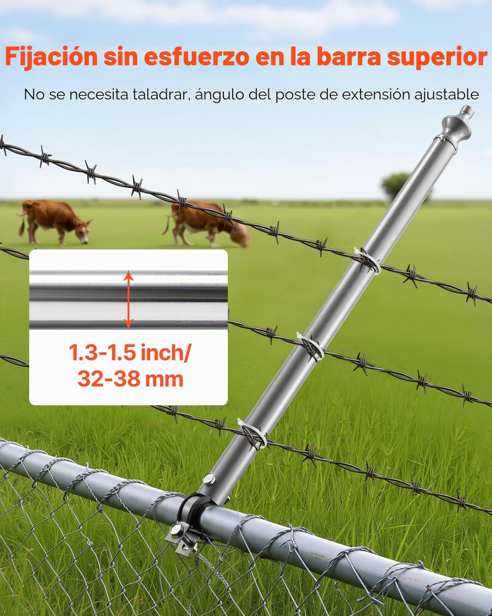 VEVOR 18 PCS Extensiones de Cerca de Alambre de Cadena, Extensor de Poste Galvanizado de Cerca de 69,5 cm, Soporte en U Brazo Extensible de Alambre de Púas para Evitar que Las Mascotas Salten