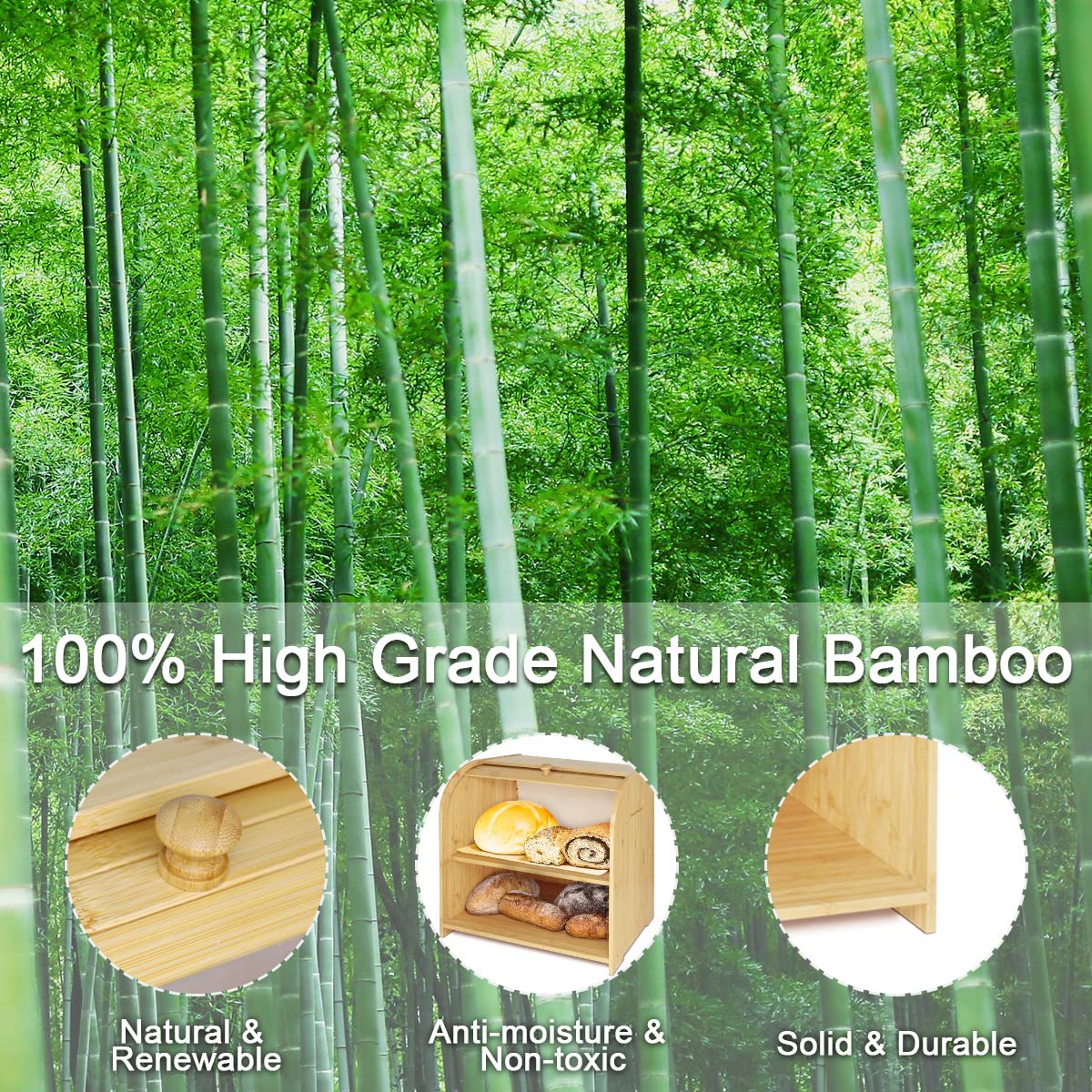 Caja de pan de bambú de doble capa para encimera de cocina, caja de pan de doble capa, contenedor de almacenamiento de capacidad extragrande, caja de pan de granja
