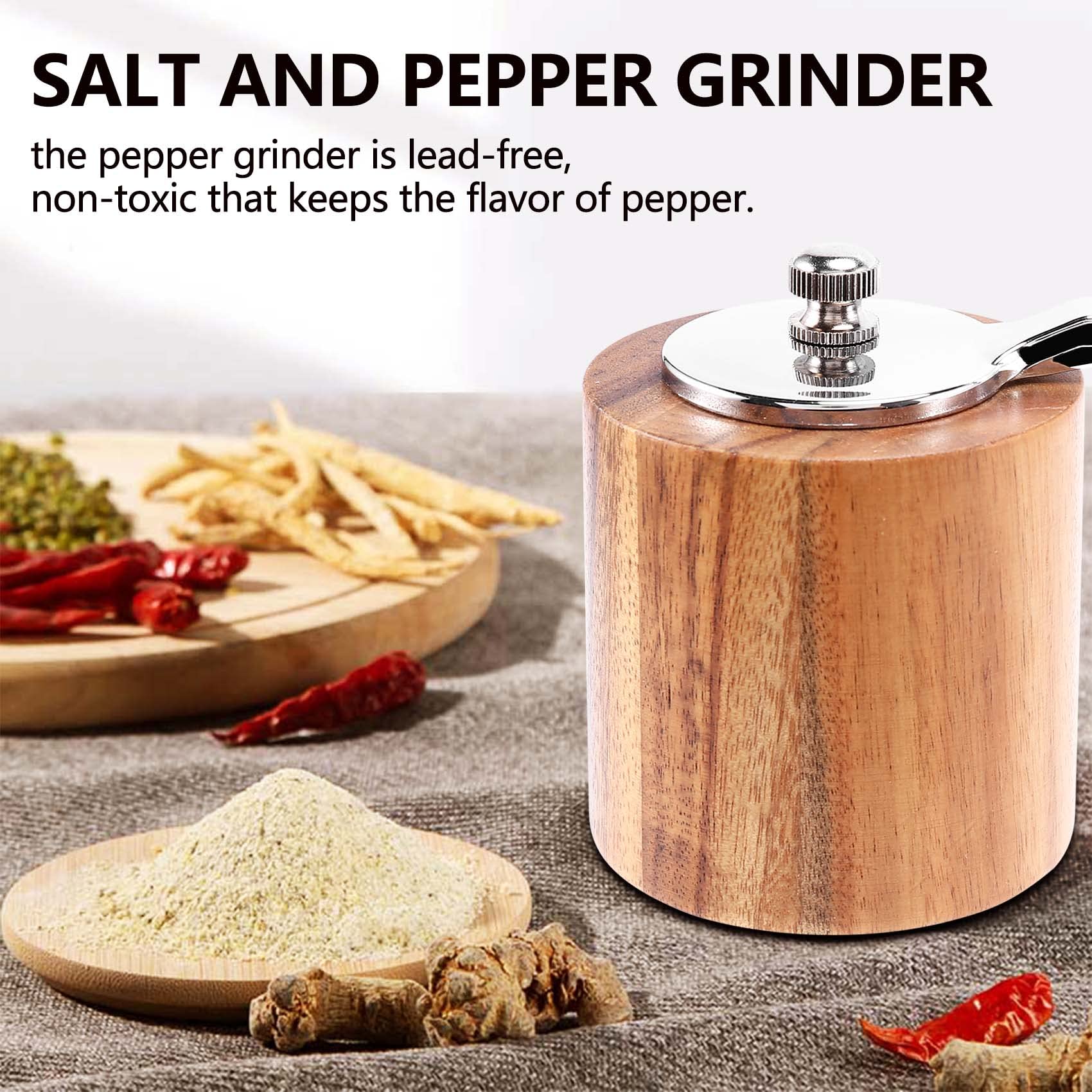 Jkjhbhged Pepper Mill, Hand Crank Wood Pepper Grinder with Classic Handle and Adjustable Ceramic Rotor