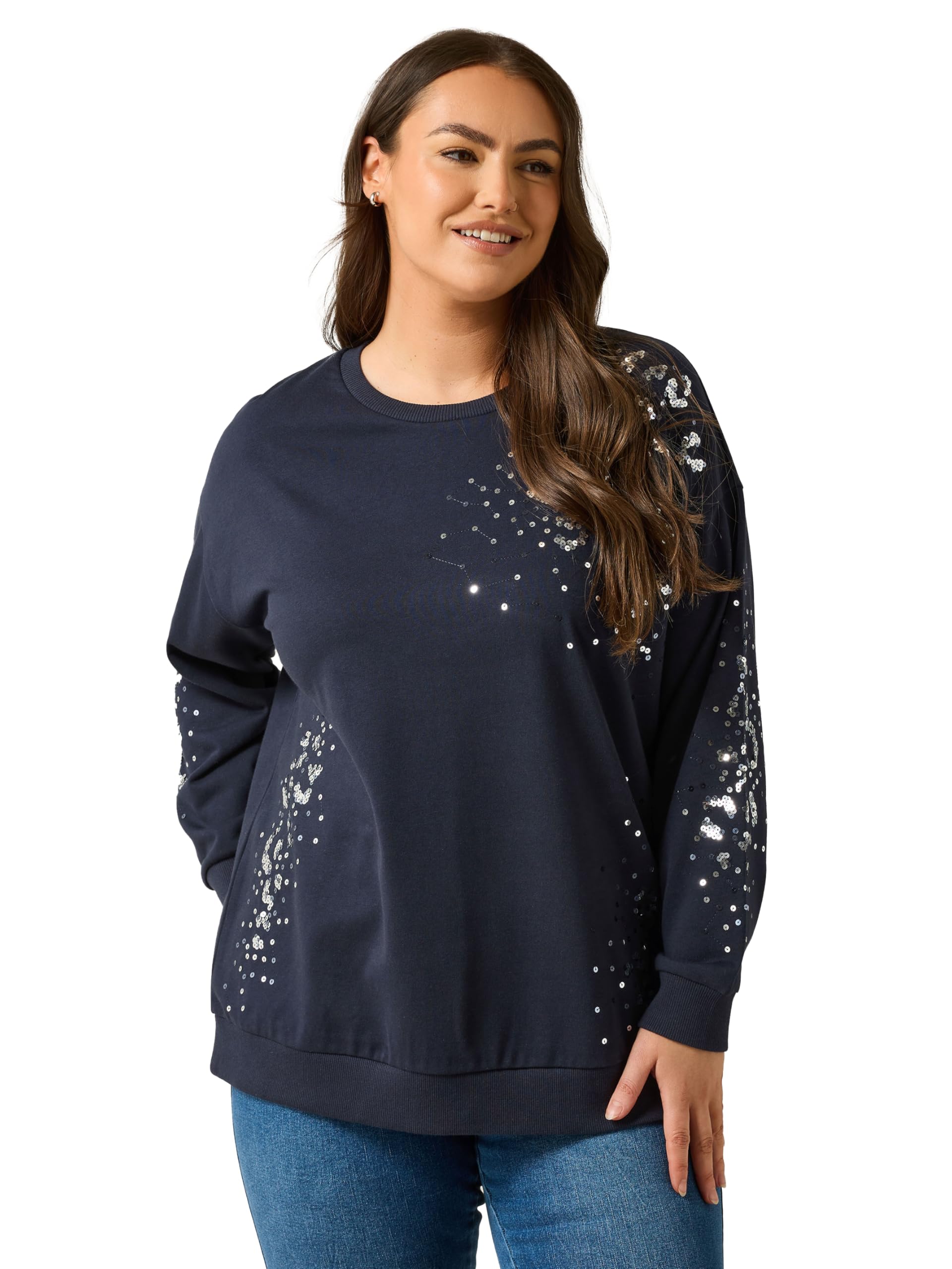 Evans Women's Navy Curve Blue Leopard Sequin Embellished Sweatshirt - Plus Size Curve