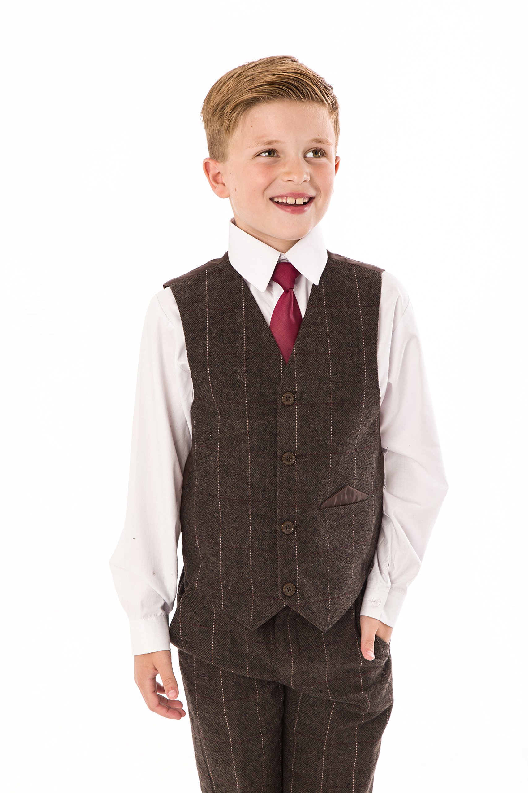Vivaki 4pc Brown Check Boys Tweed Suit Boys Wedding, Page Boy, Party Outfit, Boys Brown Suit