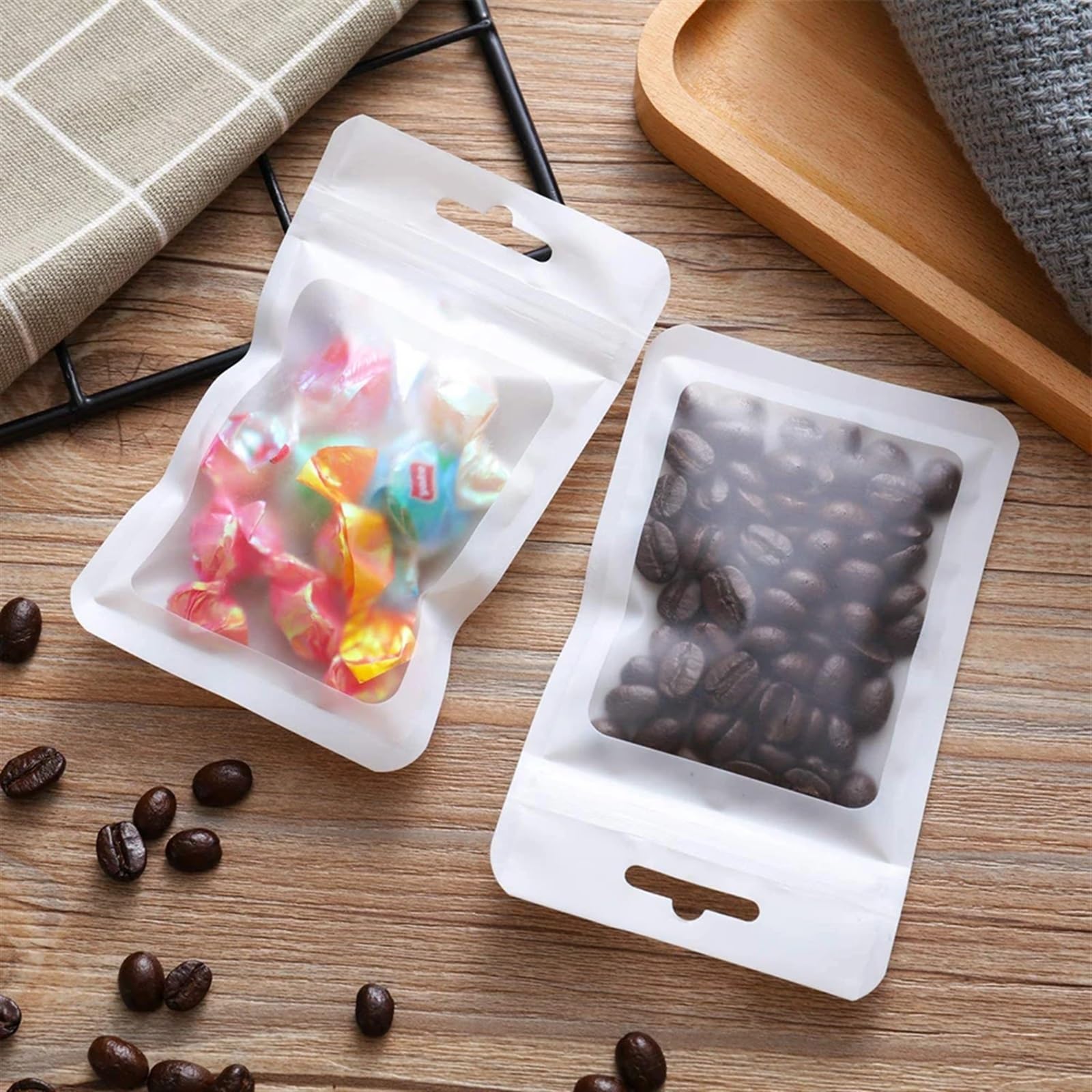 Sacchetti con chiusura a zip, Confezione da 100 sacchetti piatti con chiusura a zip, fogli di alluminio bianchi x cm(9x16cm)