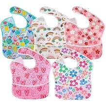 PandaEar 5 Pack Baby Bibs for Boys & Girls, Waterproof Adjustable Mealtime Bibs for Toddler 6-24 Months, Lightweight Soft
