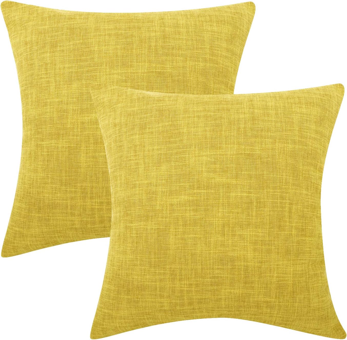 Lewondr Fine Linen Cushion Cover, Set of 2 Square Soft Woven Fine Throw Pillow Case Sham Sofa Cushion Decoration Solid Color Pillowcase 18 x 18 Inch - Yellow