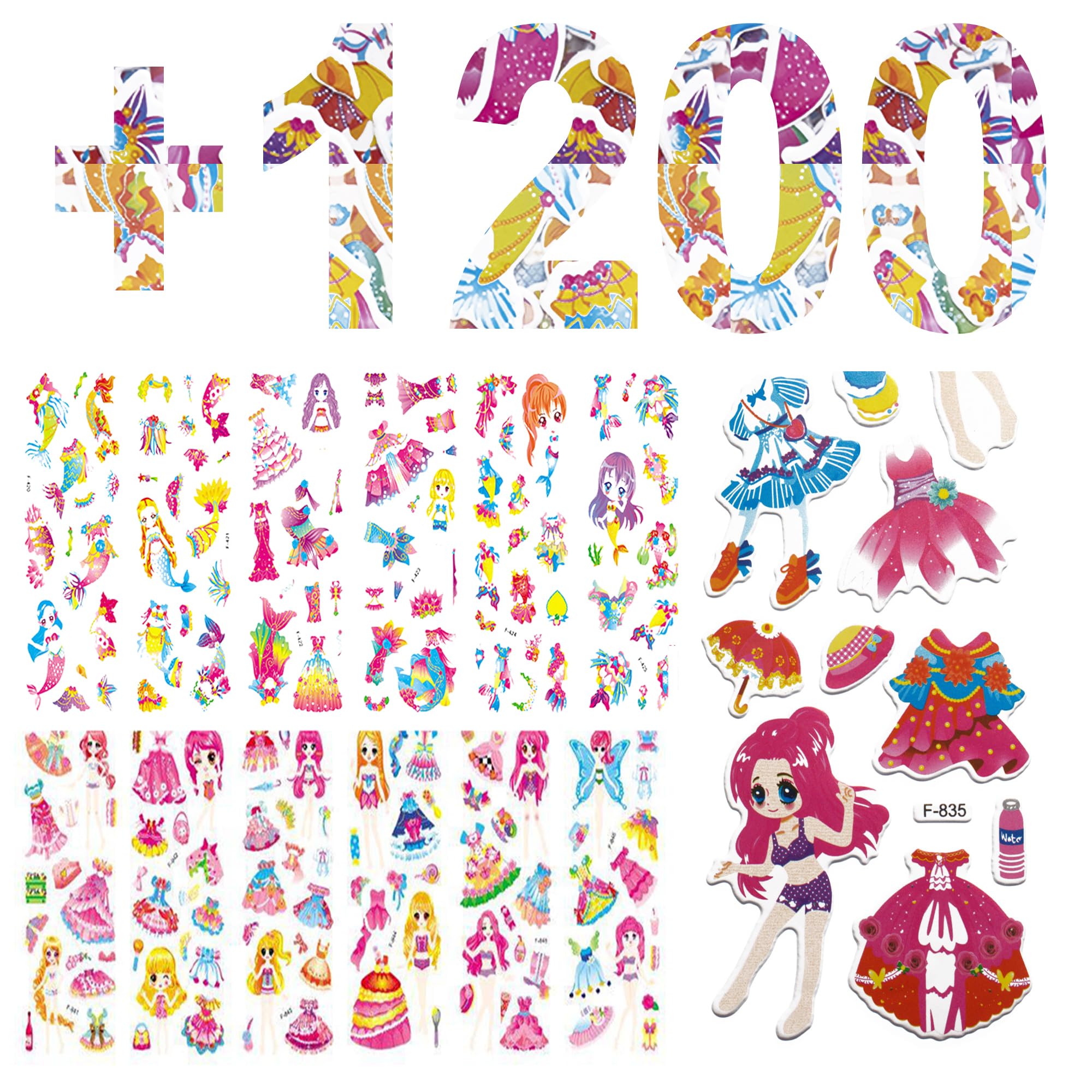 Pegatinas Infantiles 3D Reutilizables 1200+, 48 Hojas de Adhesivos Tridimensionales. Puffy Stickers. Fáciles de Usar (GIRLS)