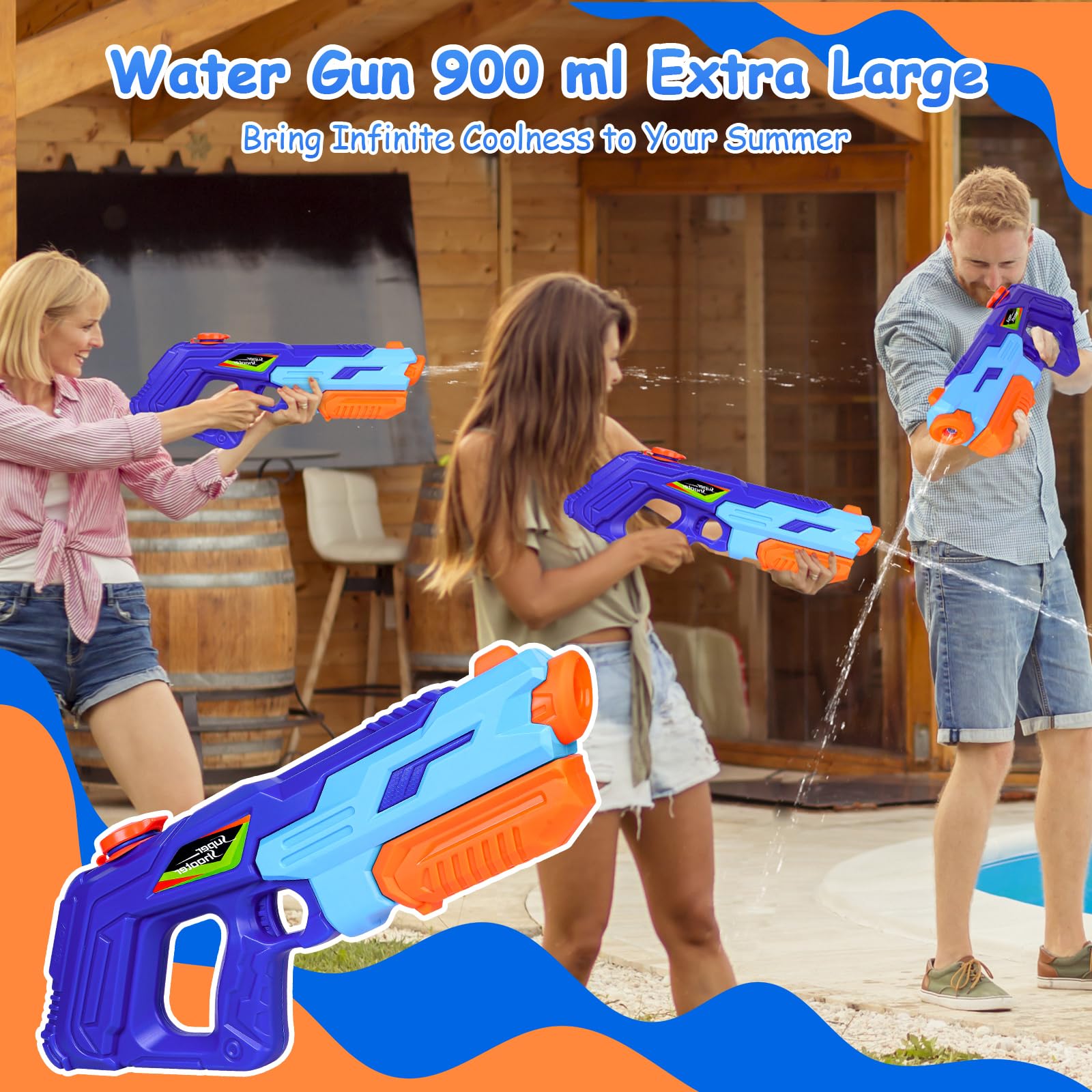 Pistola ad Acqua Potente 900ml Pistola Acqua Blaster ad Acqua Giocattolo a Lungo Raggio da 10-11 Piedi, Giocattolo Blaster Giocattolo per Spiaggia, Piscina, per Giochi all'aperto, per Bambini
