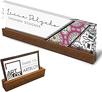 Vista 25 de Artblox - Placa de nombre personalizada para escritorio Diseño de flores de violetas sobre cristal acrílico transparente Placa de nombre