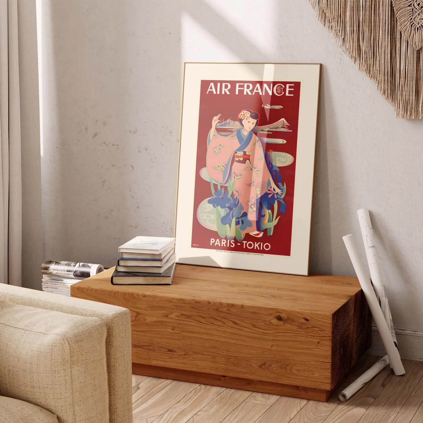 Air France Poster vintage Parigi-Tokyo, 50 x 70 cm, Tabuchi 1952