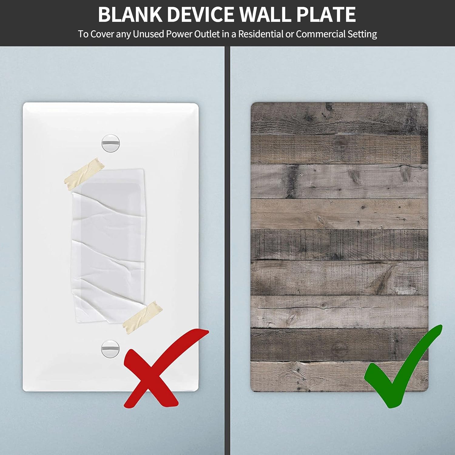 Gray Rustic Wood Blank Wall Plate 1 Gang Switch Plate Outlet Covers Farmhouse Decorative Single No Device Blank Wallplate, 4.50 x 2.76 Inch