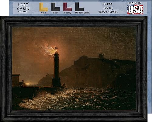 A Lighthouse on Fire at Night 1734 by Joseph Wright of Derby Lienzo enmarcado para decoración de pared  Lienzo de reproducción de pintura de obra
