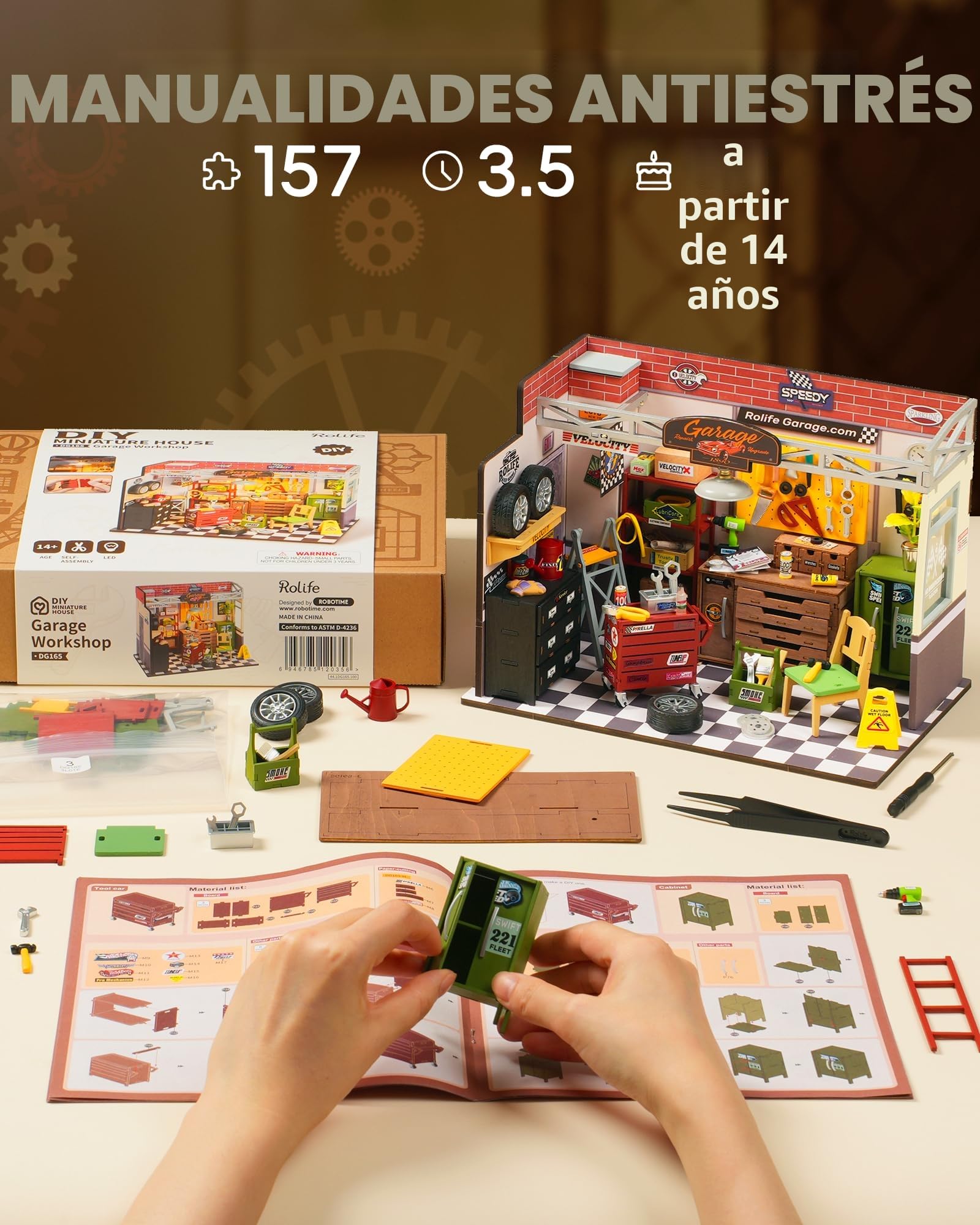 Rolife Casa de Muñecas de Madera Garaje Taller Miniatura DIY Craft Kits Casa de Muñecas Kit de Construcción con Luces LED Navidad Cumpleaños Regalo para Niños y Adultos