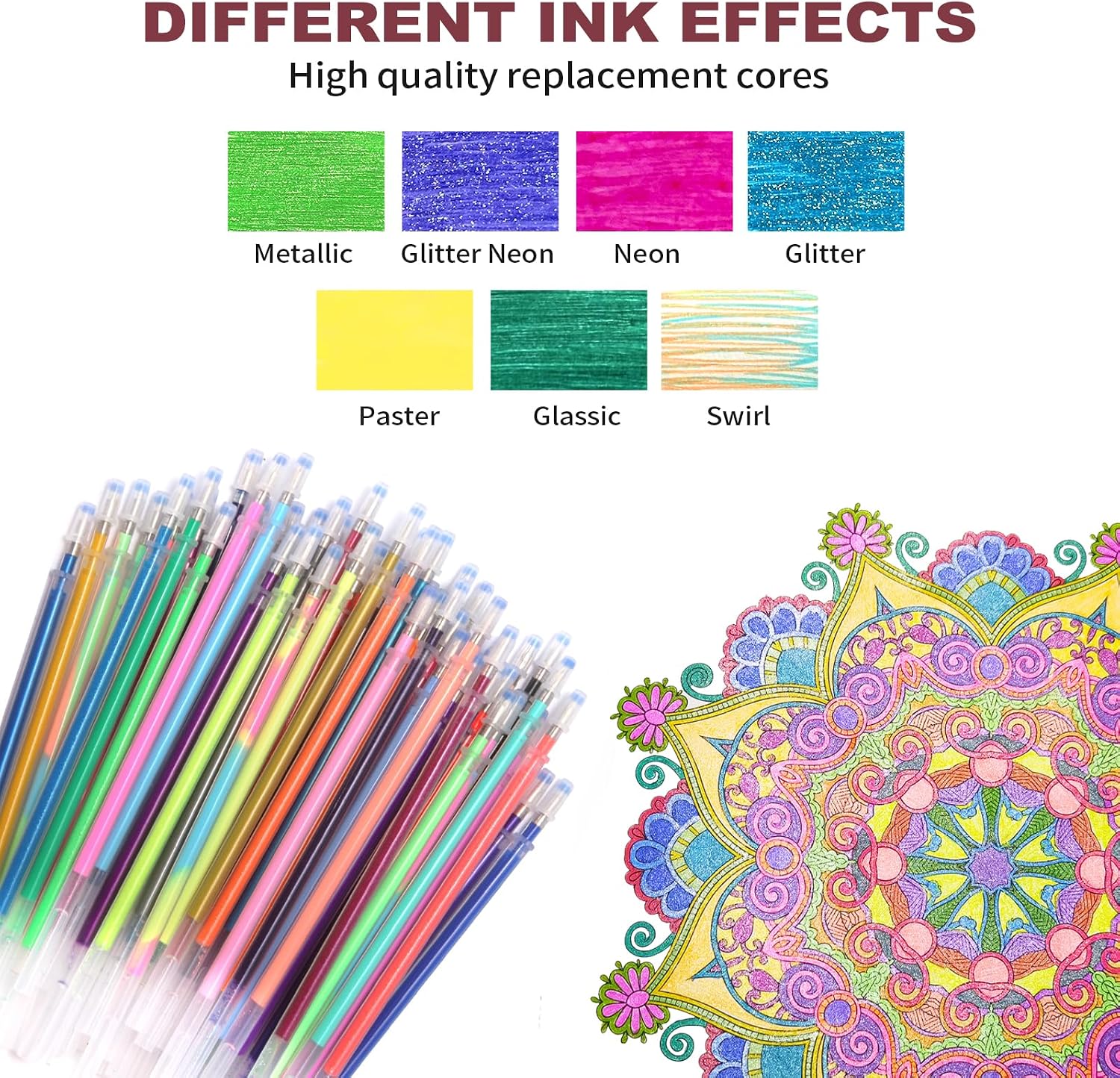 Gel Pen Refills, 180 Pack Refill Glitter Neon Pastel Morandi Metallic Gel Pens for Adults Coloring Drawing Doodling Crafts Scrapbooking Journaling