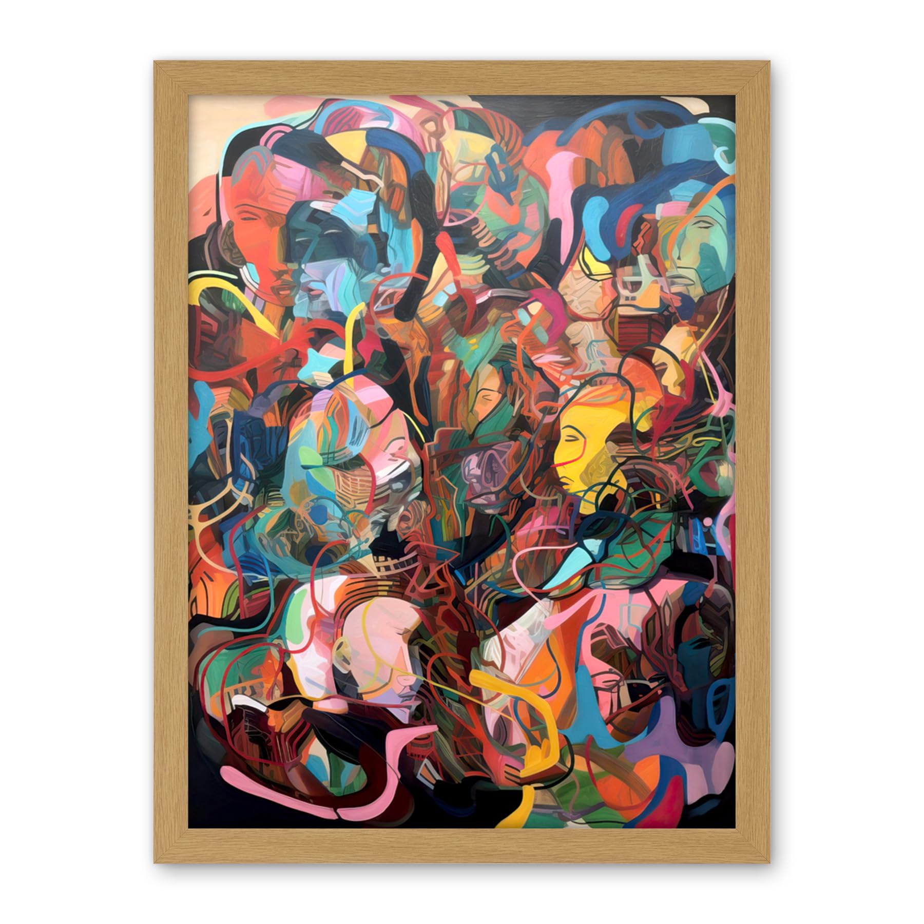 Artery8 Human Relationships Multicoloured Abstract Crowd Artwork Framed Wall Art Print 18X24 Inch