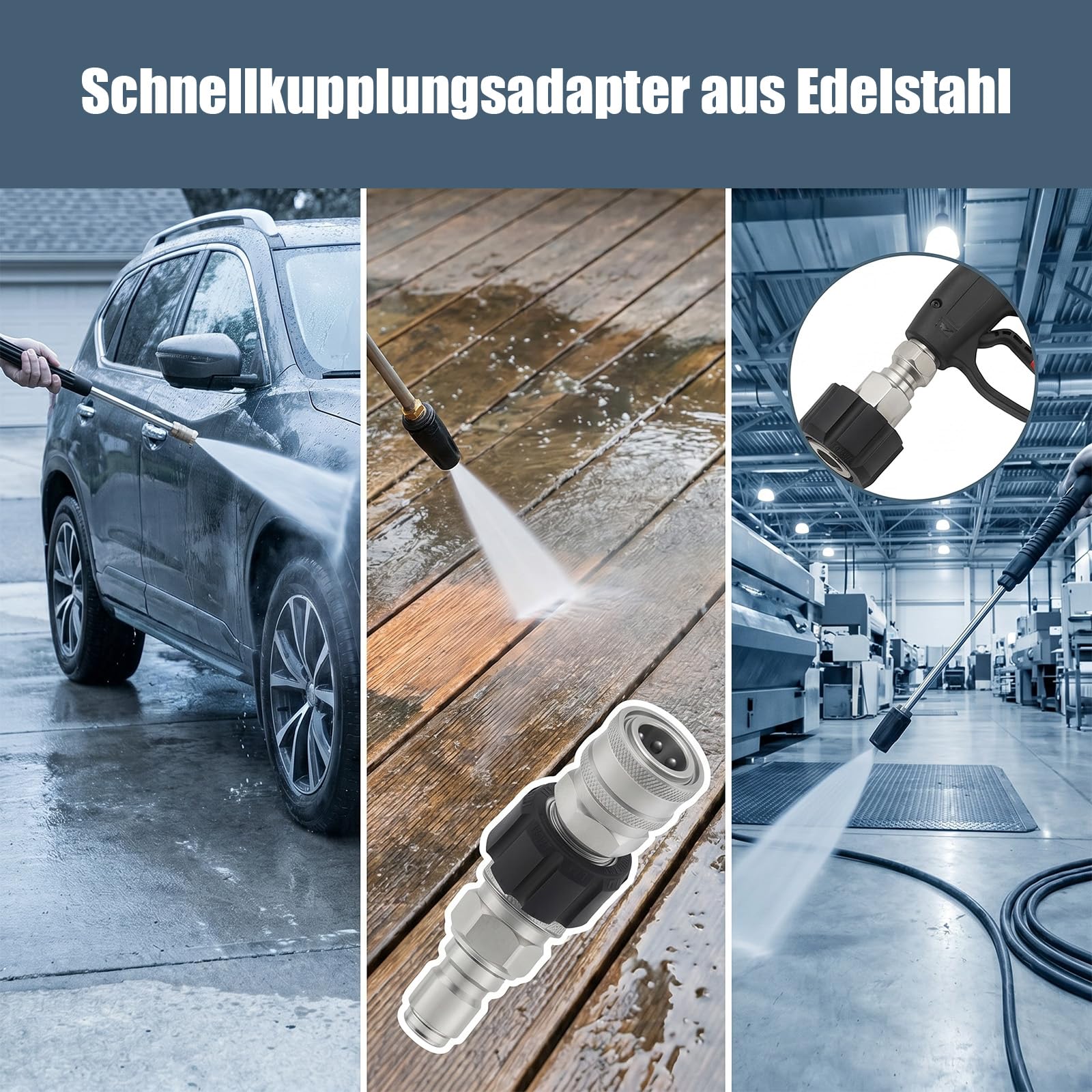 Schnellkupplungsadapter aus Edelstahl, Adapter von M22 auf 1/4-Zoll für Hochdruckreiniger, zum Anschluss von Hochdruckreiniger-Pistolen und -Schläuchen
