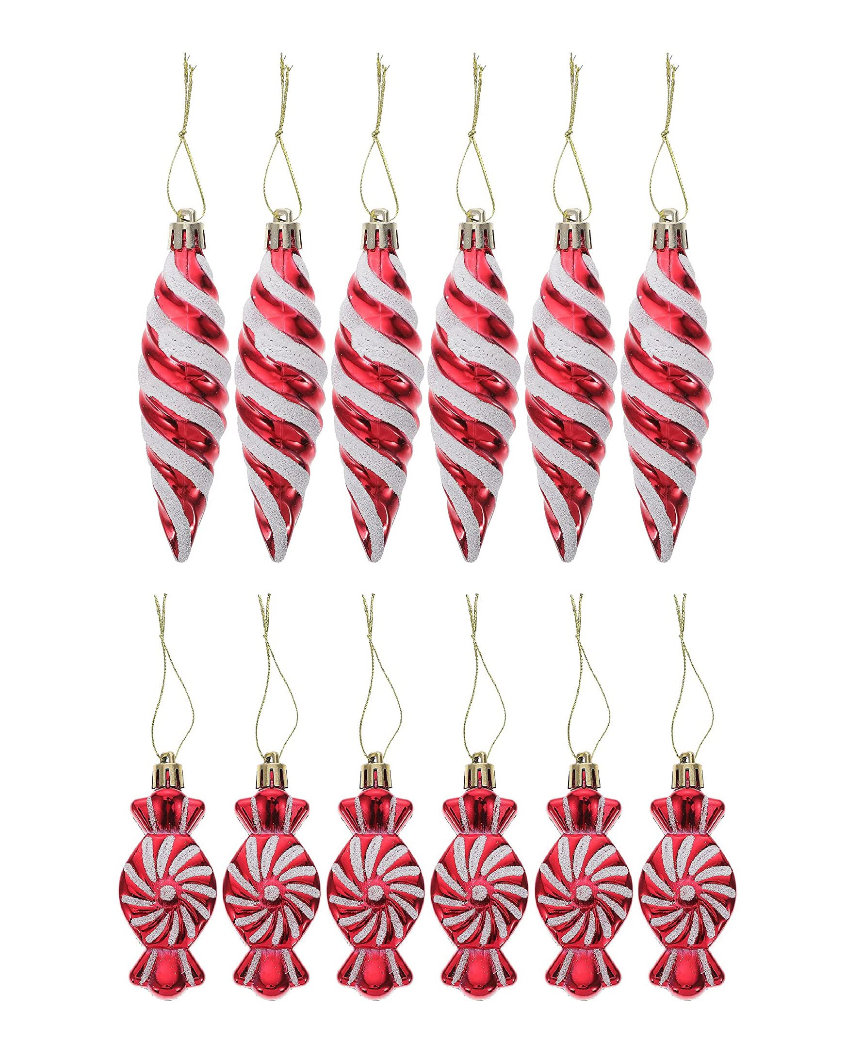 LUOZZY 12 Pcs Christmas Candy Cane Decorations Ornaments Christmas Tree Hanging Pendant Ornament Decoration Christmas Party Supplies (Red)