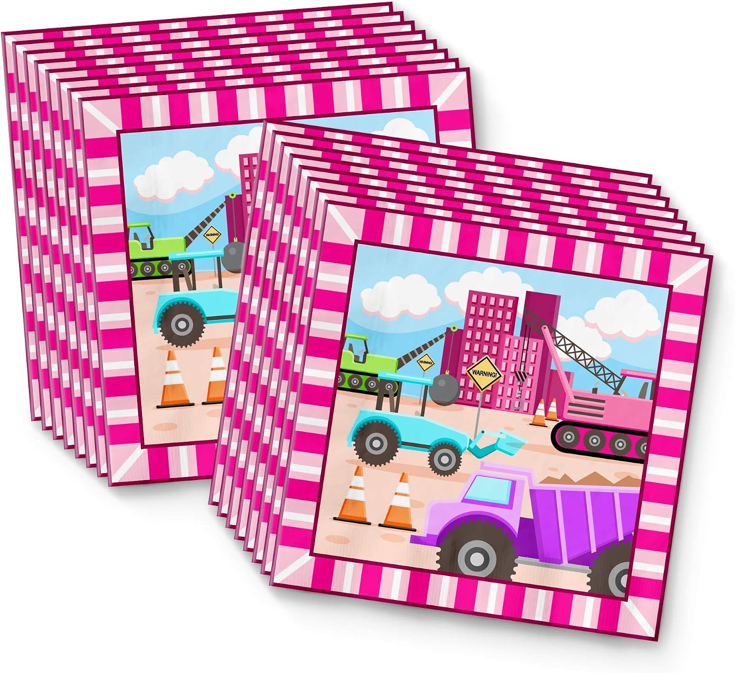 Girl Pink Construction Trucks Birthday Party Supplies Set Plates Napkins Cups Tableware Kit for 16 image 4