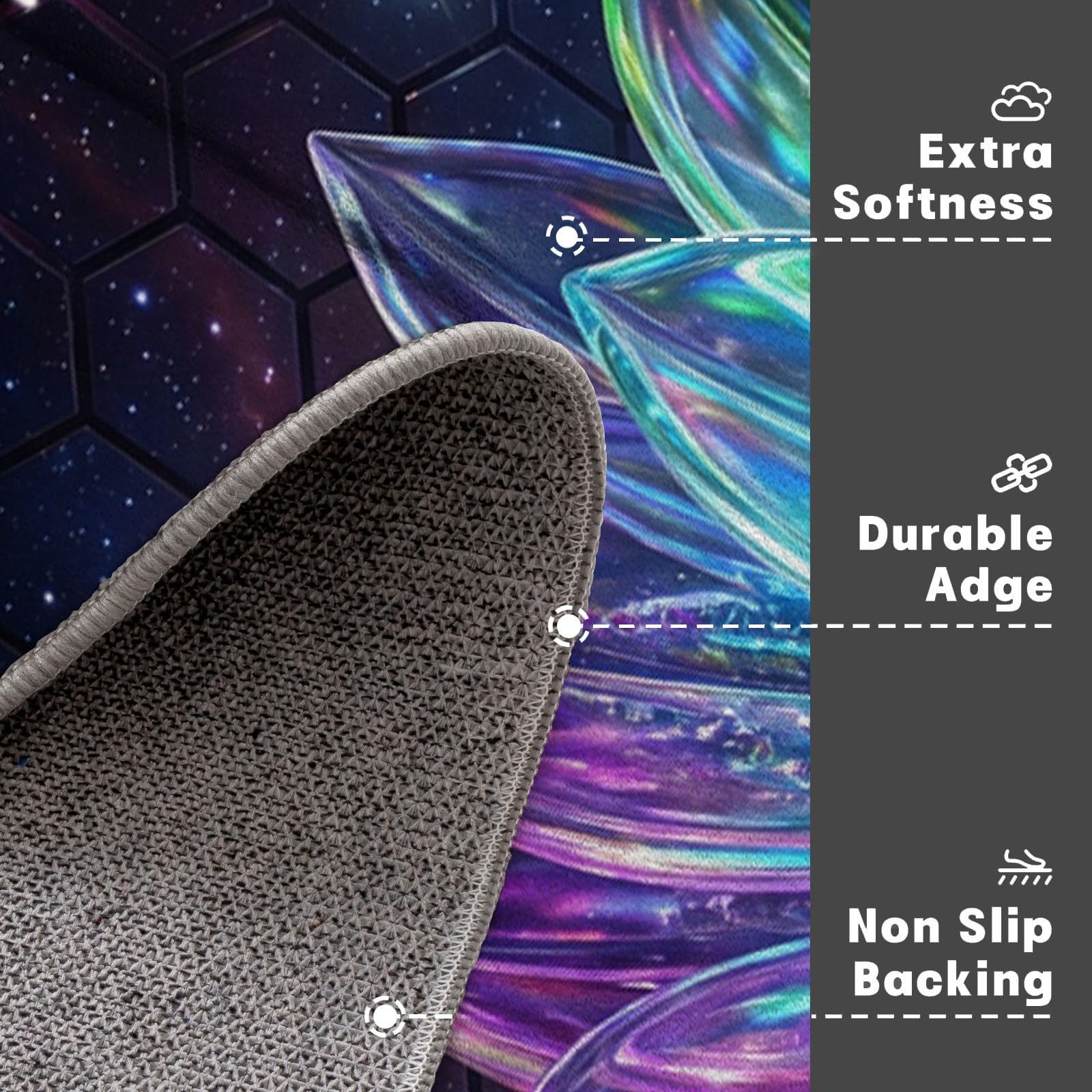 80X120Cm Zerbino Ingresso Interno Antiscivolo Assorbente, Tappeto Microfibra Sottile Lavabile Con Loto Cristallo Arcobaleno 3D Piante Del Futuro Cielo Stellato Per Cucina Bagno Porta Animali, Nero