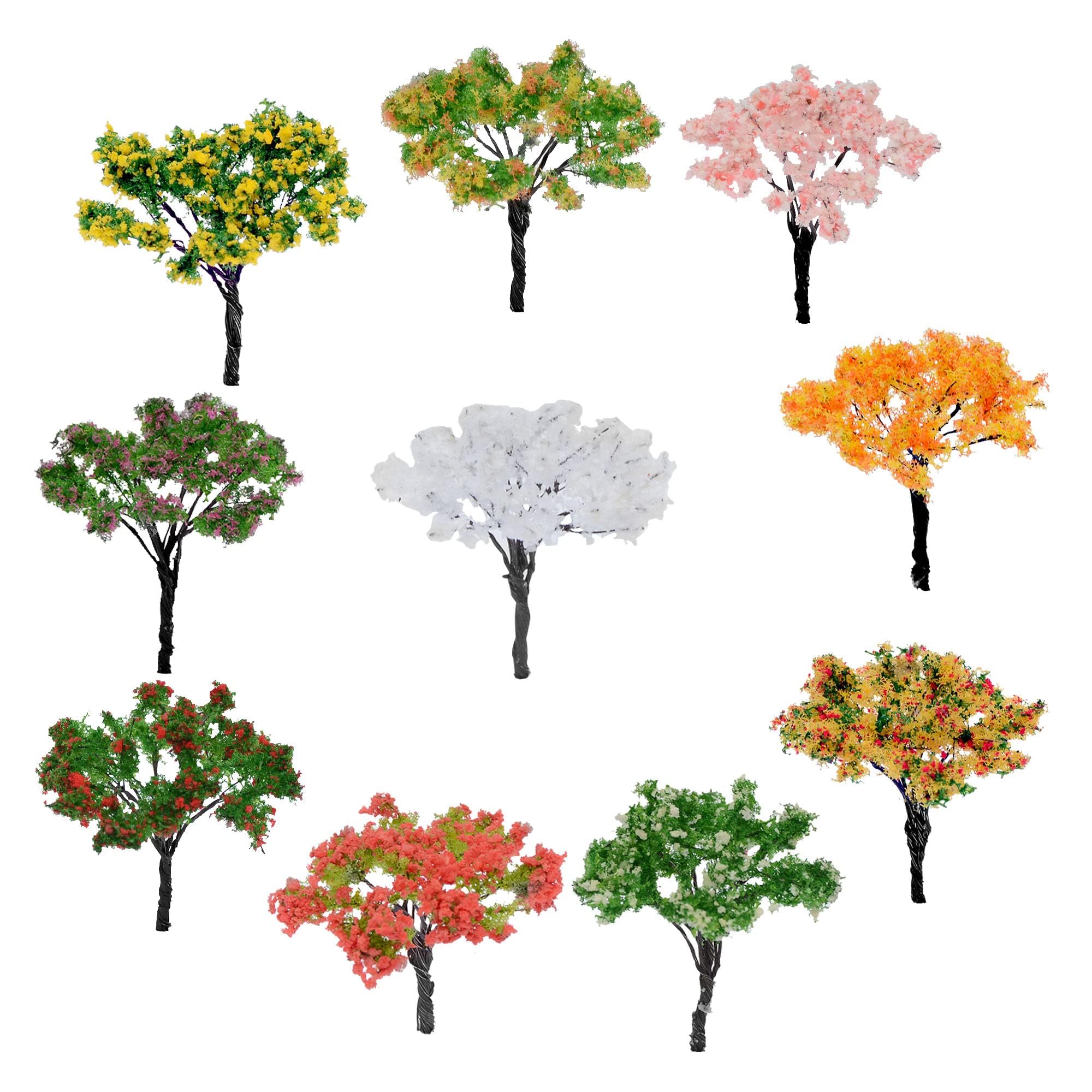 MAKINGTEC 10 PCS Miniature Trees Mixed Model, Mixed Colors, No Bases, for Model Train Scenery, Architecture, and DIY Crafts