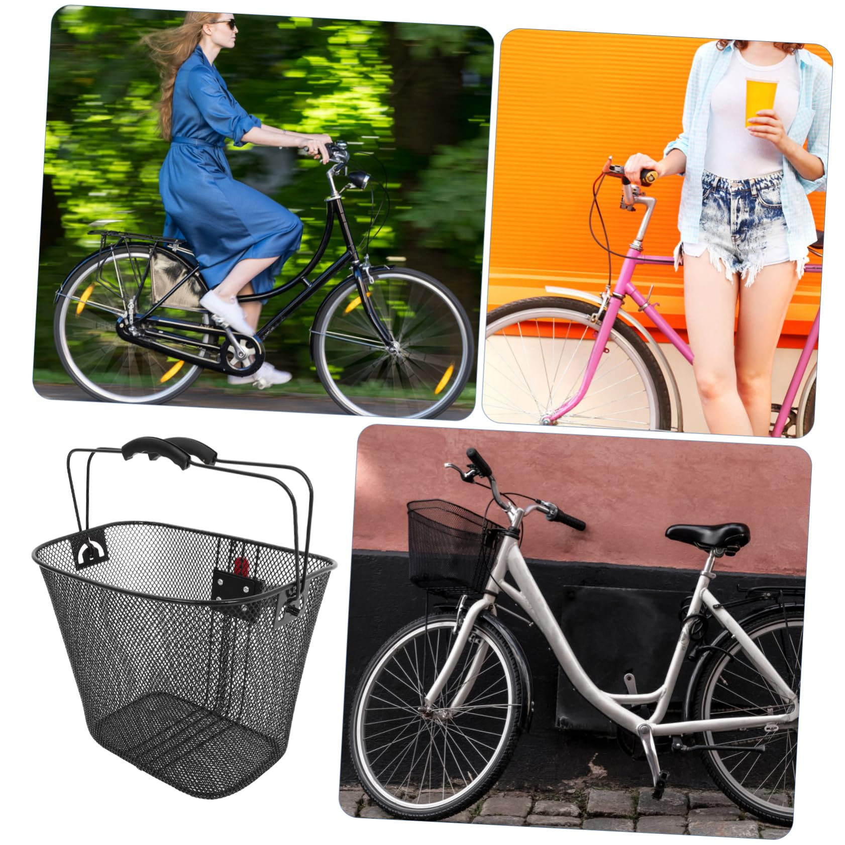 UPKOCH Cesta de Bicicleta Desmontable de Hierro y Plástico Negro | Uso Exterior, Estable y Resistente, Diseño Portátil, Compatible Manillar Delantero