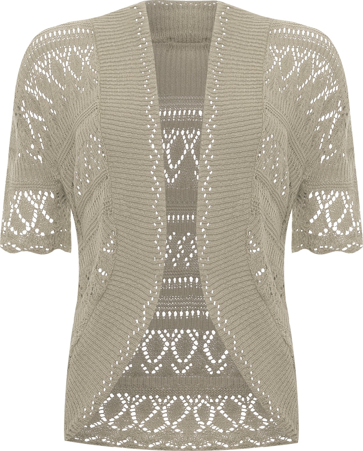 Wearall Women's Mocha Plus Size Crochet Knitted Short Sleeve Shrug Cardigan Top - 24-26