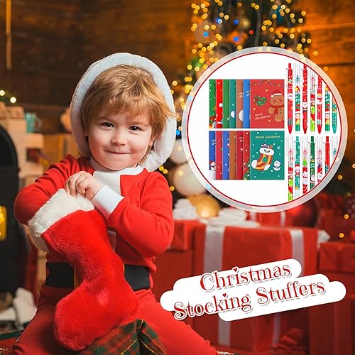 Miniatura 4 de Juego de 140 bolígrafos de tinta de gel de Navidad y mini cuaderno de Navidad, lindo bloc de notas de Navidad pequeño a granel de 0.020 in,