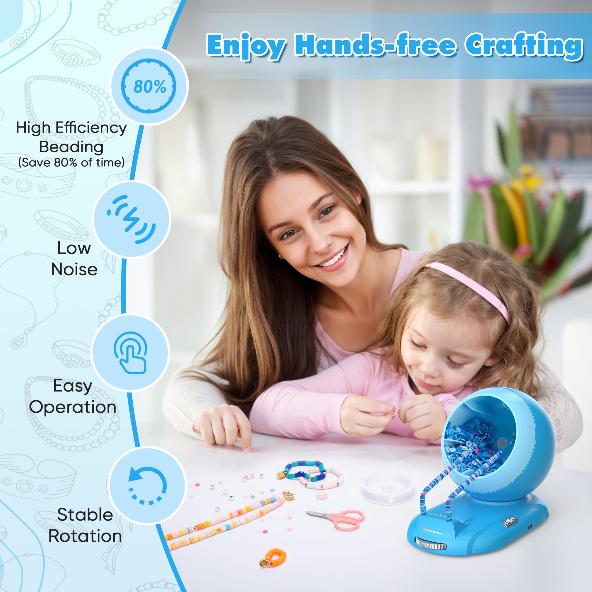 ETUDAW Spinner de cuentas de arcilla para hacer joyas, giratorio eléctrico inalámbrico recargable, 4500 unidades, kit de fabricación de pulseras de cuentas de arcilla con agujas dobles y velocidad