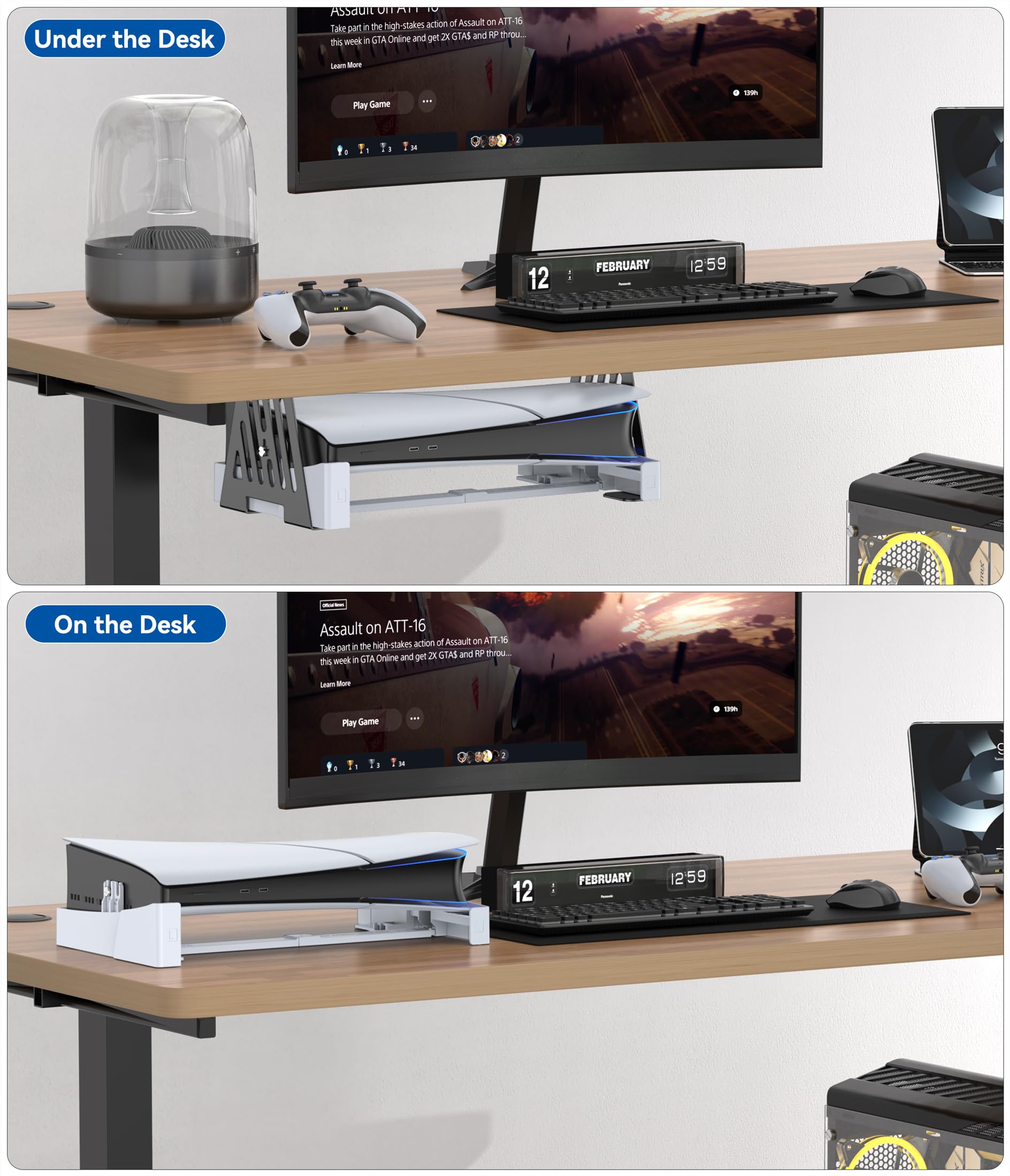 Soporte Bajo Mesa para PS5 para Todos PS5 Consola Disco & Digital, Horizontal Soporte Bajo Escritorio para PS 5 de Metal, Oculto Soportes para PS 5 Compatible con Consola PS5/Slim/Pro
