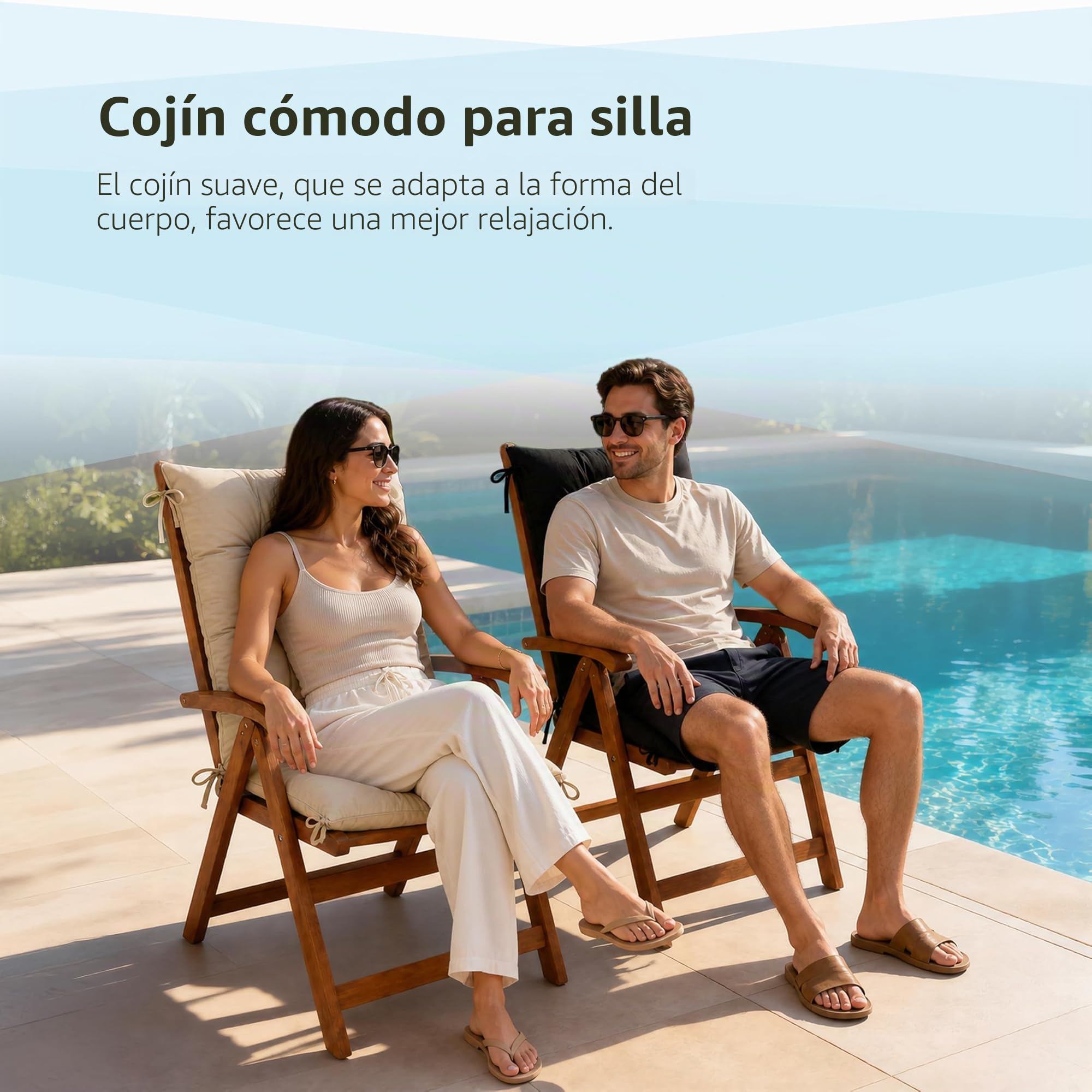 POKAR Juego de 2 Cojines Silla Jardín Respaldo Alto 120x50x10 cm | Colchonetas Acolchadas Impermeables Repelentes al Agua | Cojines para Sillón Exterior | Oeko-Tex Antracita