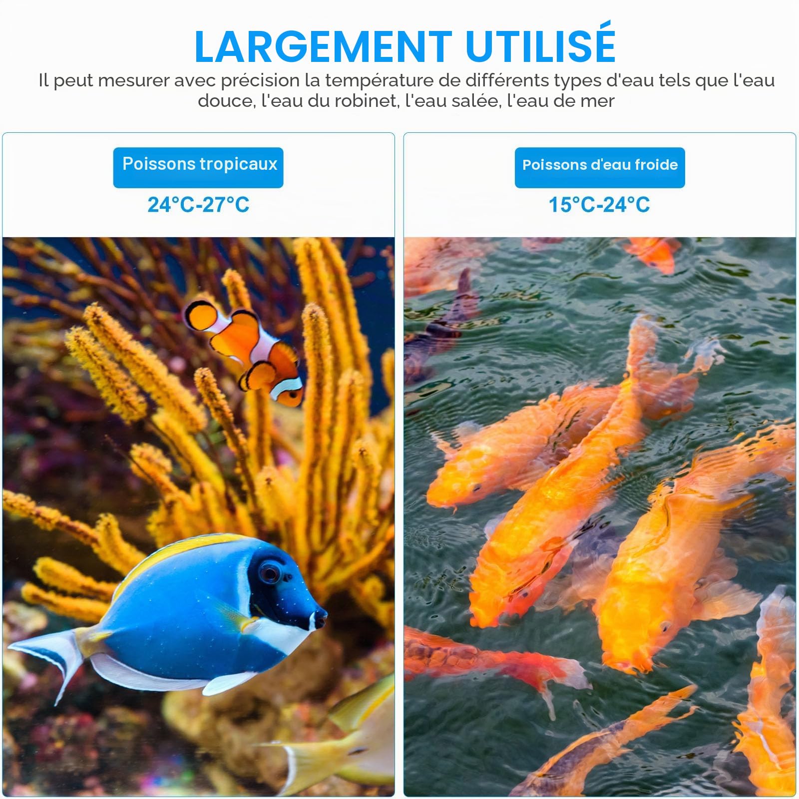 Brifit Thermomètre Aquarium Numérique, Mini Thermometre d'aquarium avec Ecran Tactile, Affichage LED, Thermometre Eau sans Fil pour Marine, Eau Doucee, Aquarium