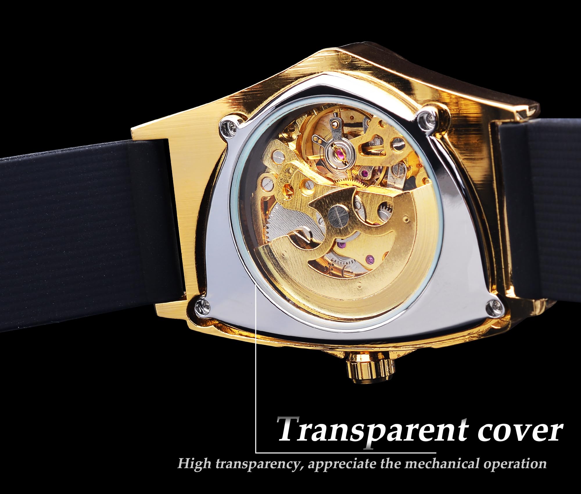 FORSINING Orologio scheletrato da uomo, meccanico automatico con quadrante triangolare, orologio luminoso a carica automatica, cinturino in silicone morbido