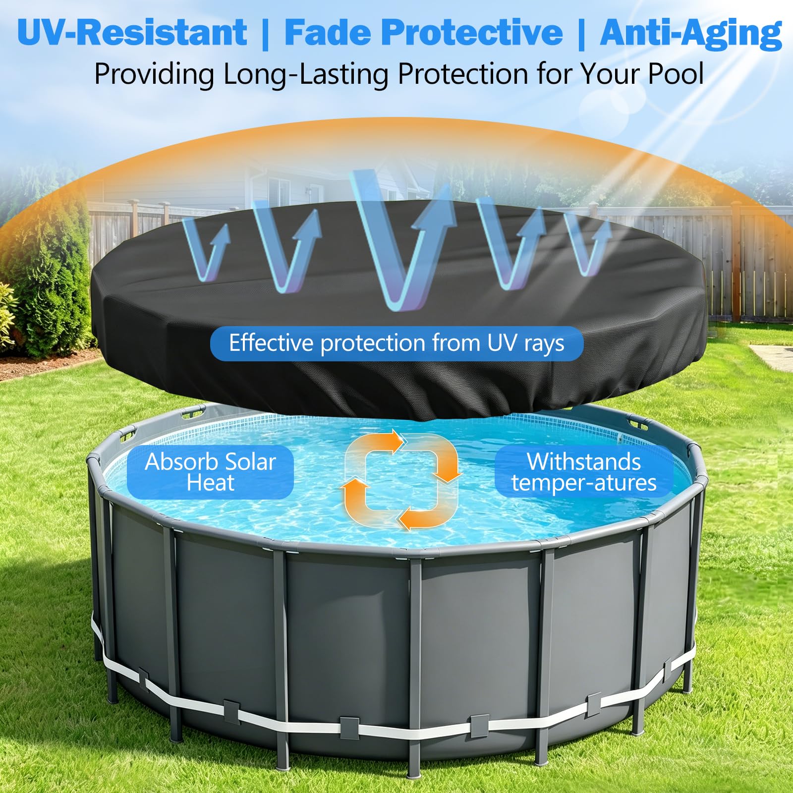 Copertura per piscina da 3,5 m, copertura rotonda per piscine fuori terra, copertura per vasca idromassaggio, copertura per serbatoio con coulisse e chiodi a terra, impermeabile e antipolvere Reißfest