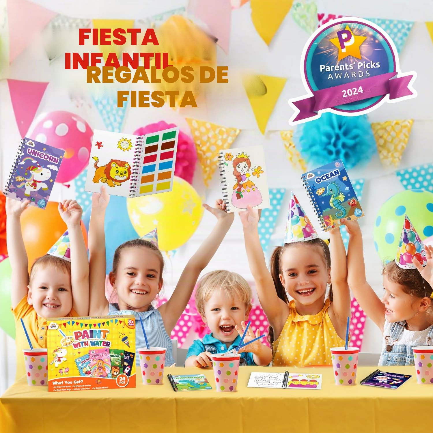 ZMLM Libros de Colorear con Agua para Detalles Cumpleaños niños, Regalos Cumpleaños Colegio invitados Juguetes, Livros de colorir infantis Manualidades Niños para 3 a 9 Años(24 Clásico)