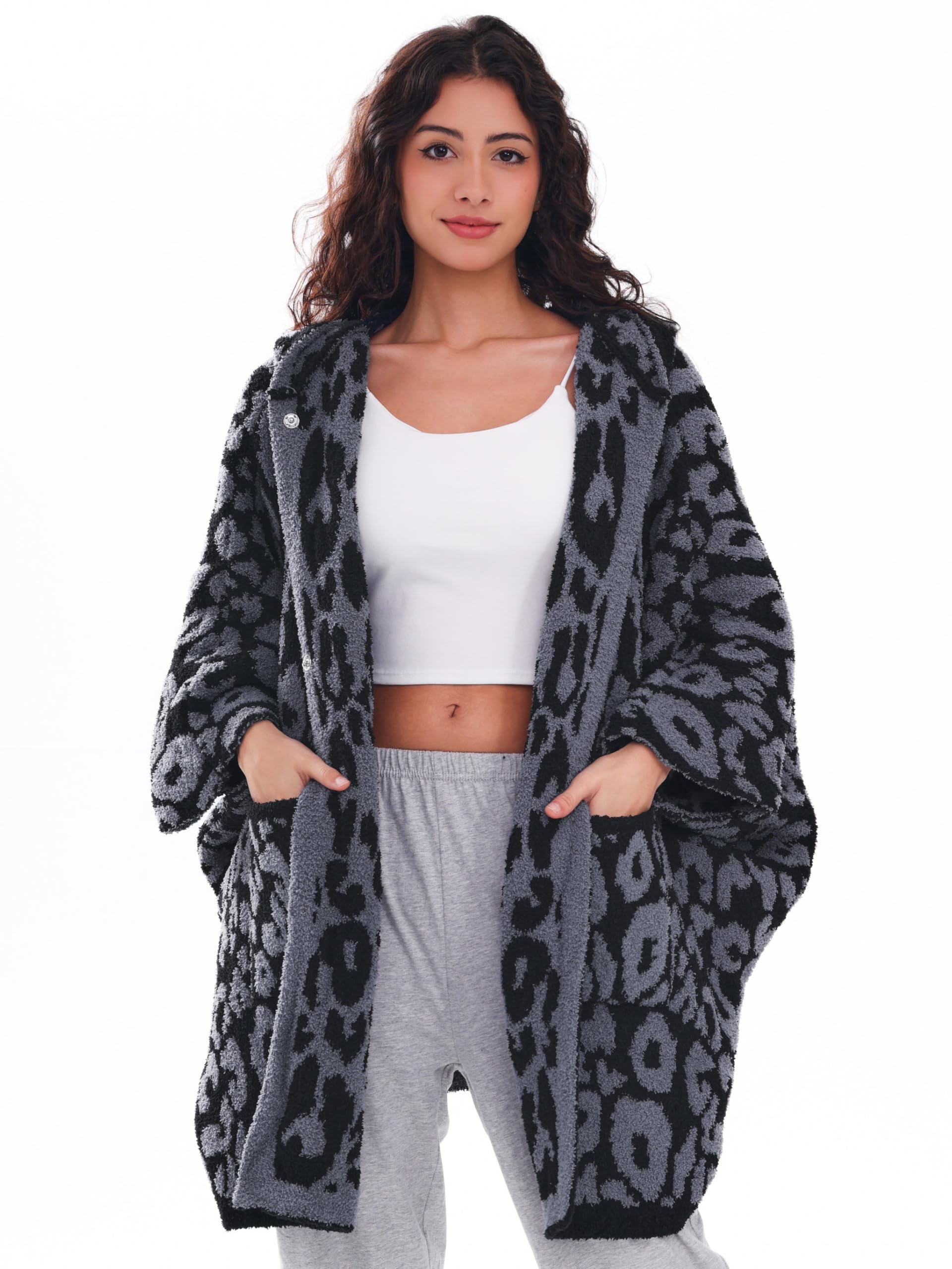 WDCOZY WDCOZY Wearable Blanket Hoodie Poncho Throw Comfy Soft Warm Cape Shawl Cozy Cloak Wrap Hooded with Sleeves For Adults Leopard