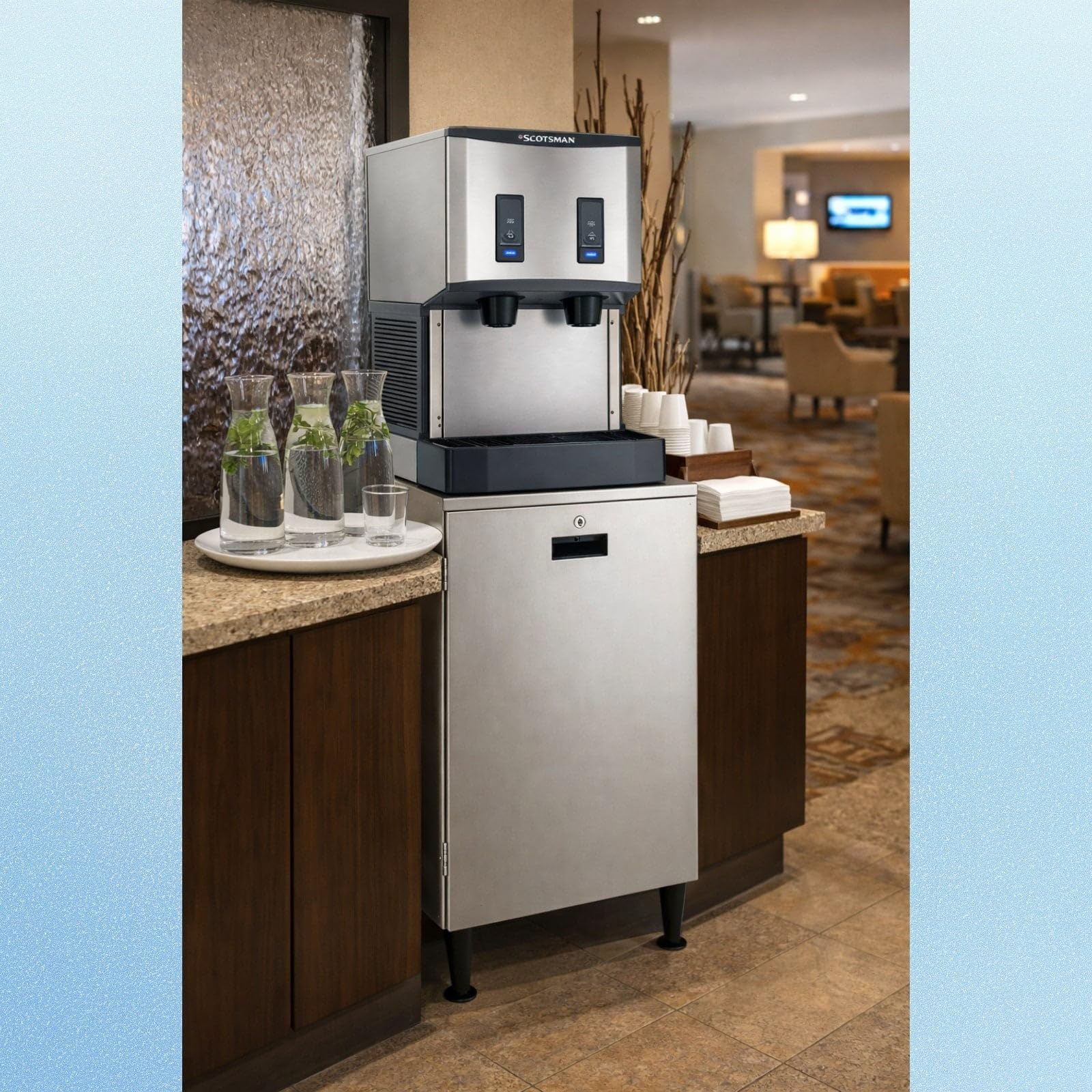 Scotsman Meridian Push-Button Countertop Nugget Ice Maker & Water Dispenser - 500 Lb/Day, 40 Lb Storage Bin, Stand W/Door on Fridge.com - View 6
