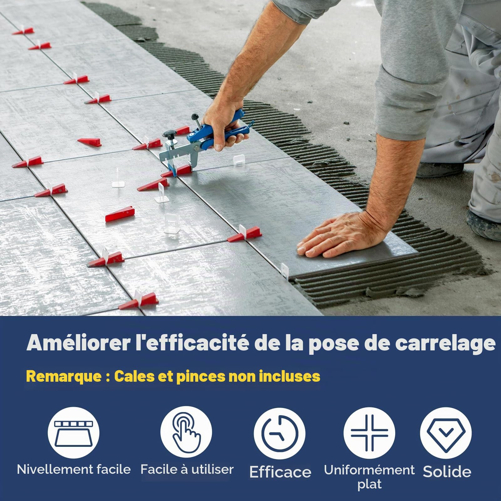 1000 Pièces Croisillon Autonivelant 2mm Joint Carrelage, kit Système de Nivellement de Carrelage Croisillon Carrelage Autonivelant, Languettes de Nivellement pour Pose de Carreaux de Sol Mur
