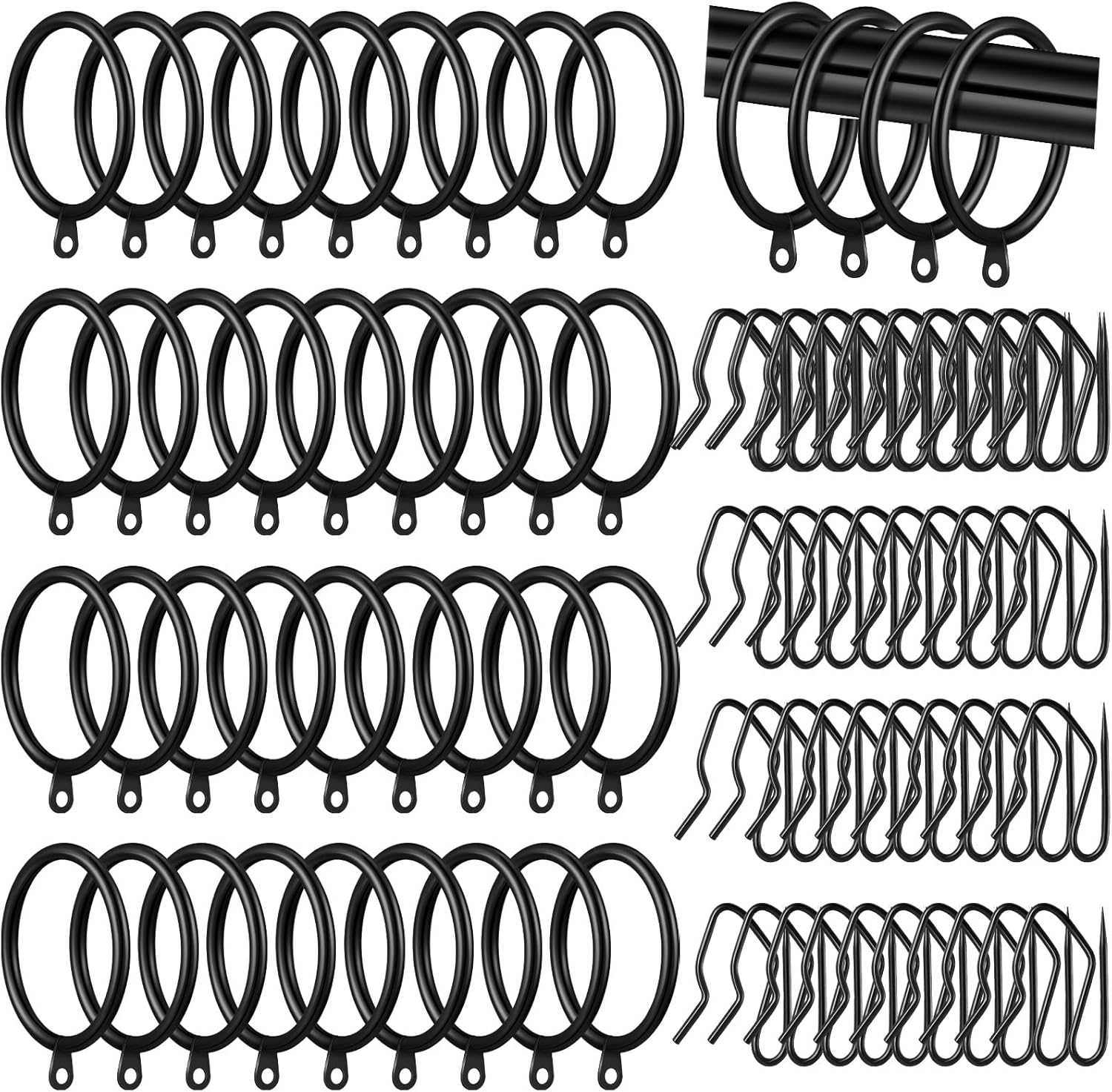 DoubleFill 40 Pieces 2 Inch Inner Diameter Metal Curtain Rings with Eyelets Drapery Rod Rings Decorative Compatible with up to 1 1/2" Drapery Rod(Bronze)