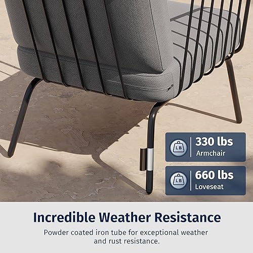 Miniatura 4 de East Oak Juego de muebles de patio Plaza de 4 piezas, muebles de exterior con sofá de cojín grueso y mesa auxiliar, juego de conversación moderno