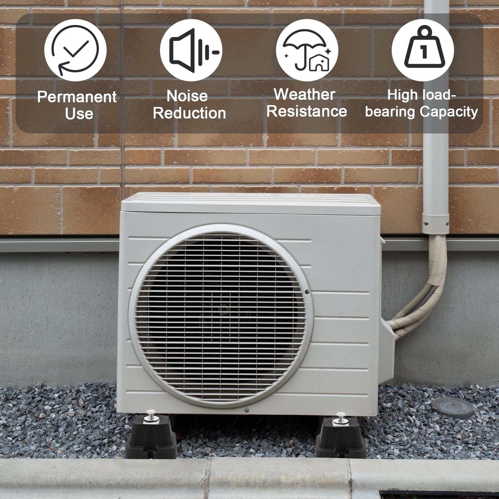 4 Pezzi di Supporti in Gomma per Unità Esterna di Climatizzatore e Pompa di Calore, Piedini Antivibranti Antiscivolo, Ammortizzatori di Vibrazione e Oscillazione