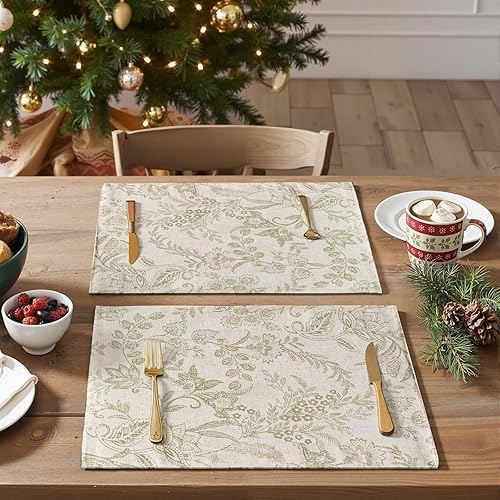 JINCHAN Juego de 4 manteles individuales florales de lino rústicos para cocina, comedor, decoración de mesa de comedor, resistentes al calor,