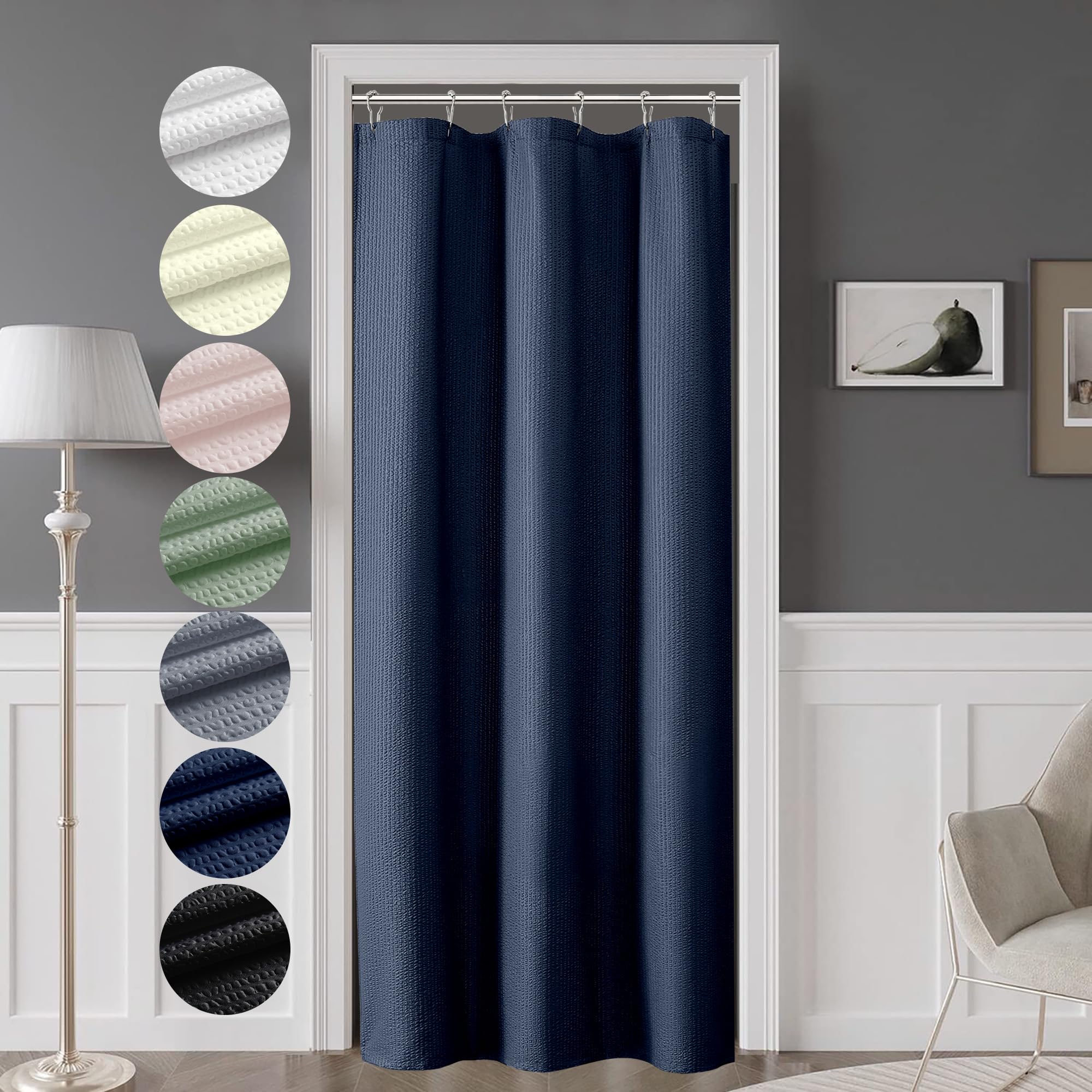 OVZME Berry Stall Fabric Shower Curtain 36 x 72 Inch - Soft & Waffle Small Blue Shower Curtain for Bathroom with Texture for Narrow Stall Size, Machine Washable Water Resistance, Navy Blue