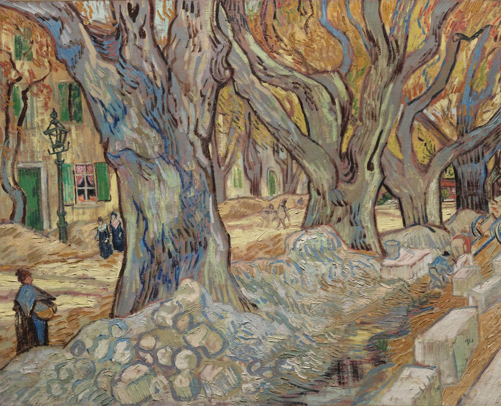 POSTERIIk Vintage Classic Picture Landscape Artwork the Large Plane Trees or Road Menders At Saint-rémy Portrait Canvas Painting for Office Home Decor 60x90cm