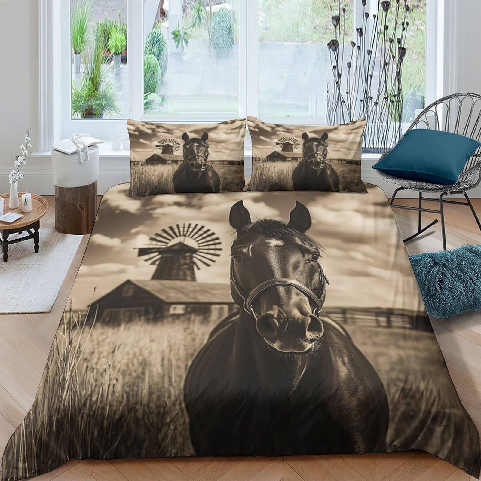 Ctjqhvkz Style-7 3D Printed Brown Horse Fitted Sheet Microfiber Soft Breathable Countryside Barn Mattress Cover For Bedroom Guest Room Decor Single（135X200cm）