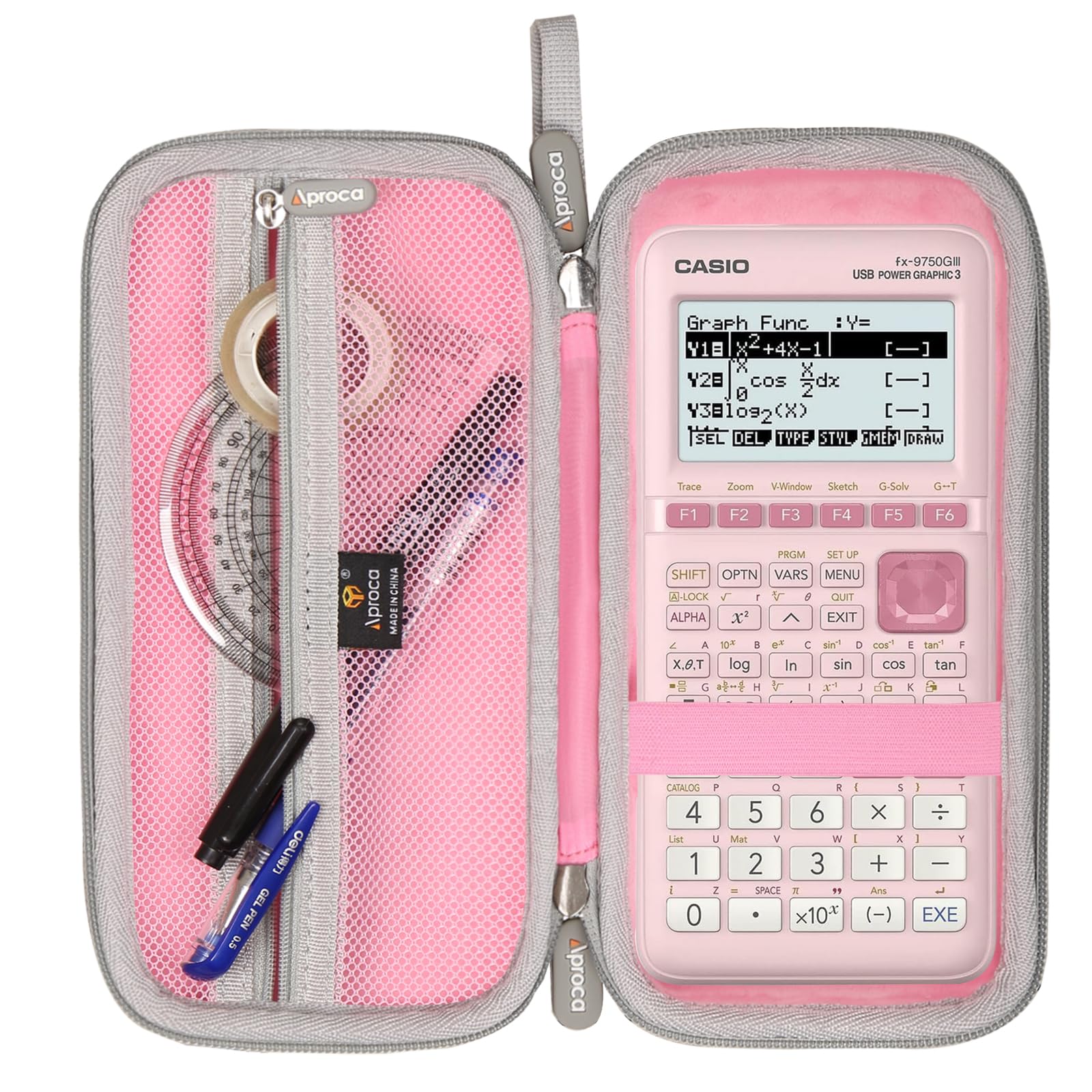 Aproca Pink Hard Storage Portable Case, for Casio fx-9750GIII, Standard Graphing Calculator (Case Only)