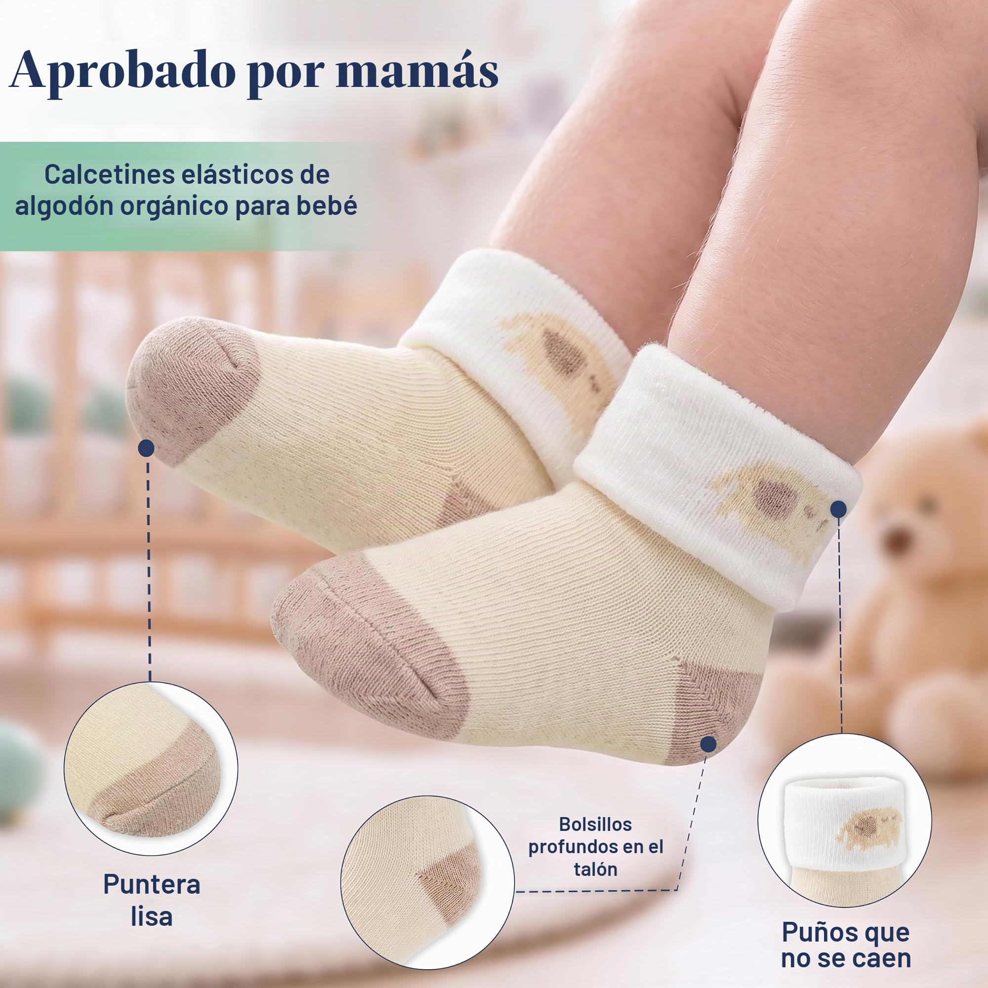 Mother's Choice Calcetines de algodón orgánico para bebé, 12 pares, unisex, de 0 a 6 meses, suaves, hipoalergénicos, para recién nacidos y bebés, regalos para bebés y niñas (12 unidades, marrón)