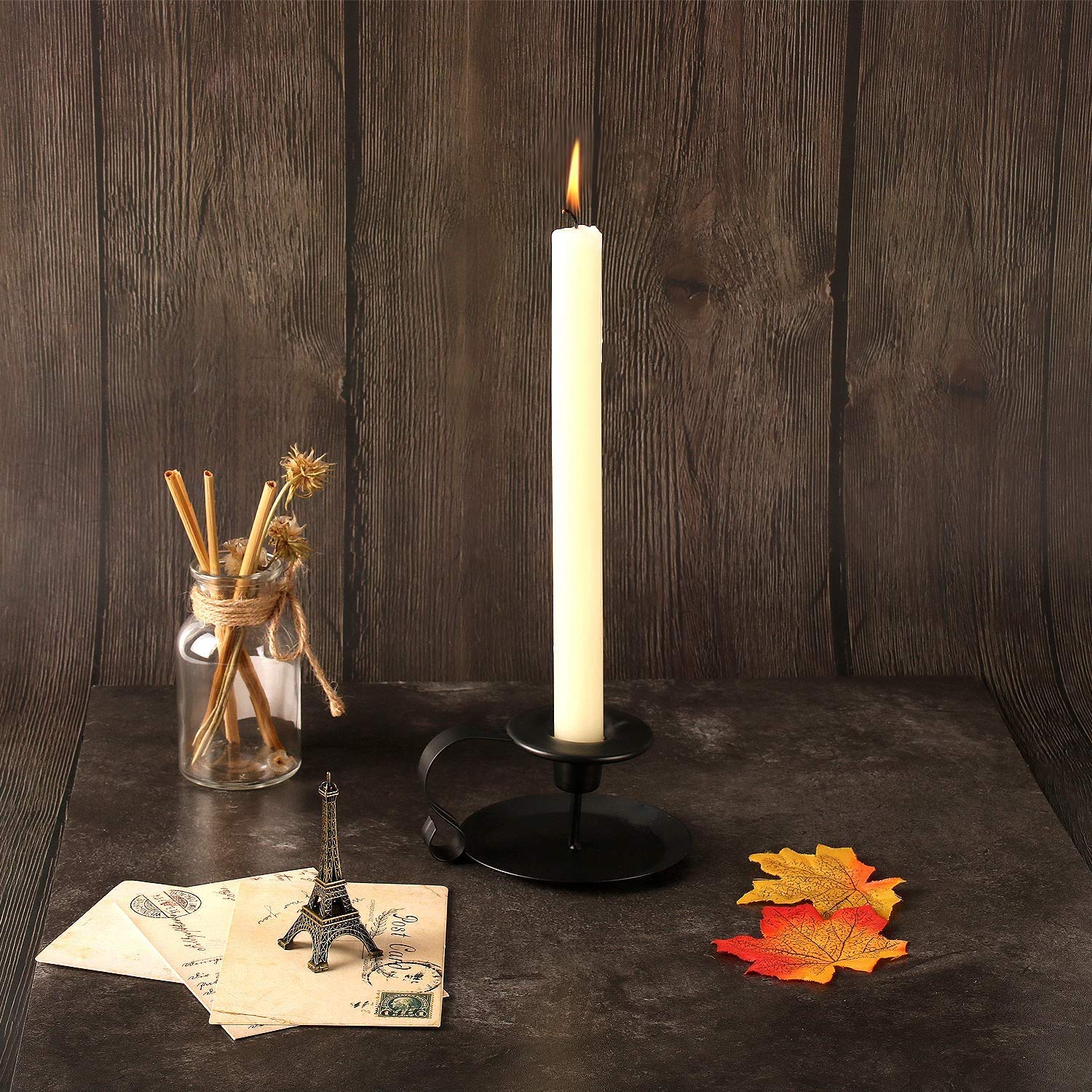 ERBO Portacandele A Pilastro In Metallo Nero - Set Da 2 Pezzi - Diametro 6,8 Cm X Altezza 1,5 Cm - Per Matrimonio, Avvento, Decorazione Tavolo, Incenso E SPA - 2