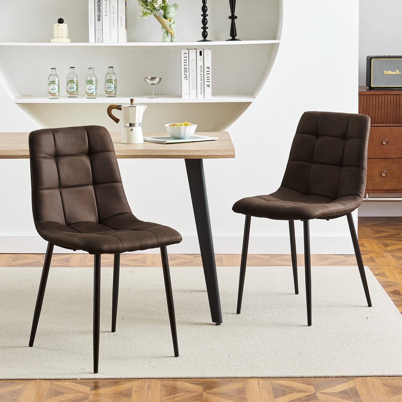 CLIPOP Esszimmerstühle 6er Set Kunstleder Braun, Gepolsterter Sitz Wohnzimmerstuhl mit stabilen Metallbeinen, für Zuhause und Büro (Kunstleder Braun, 6er Set)