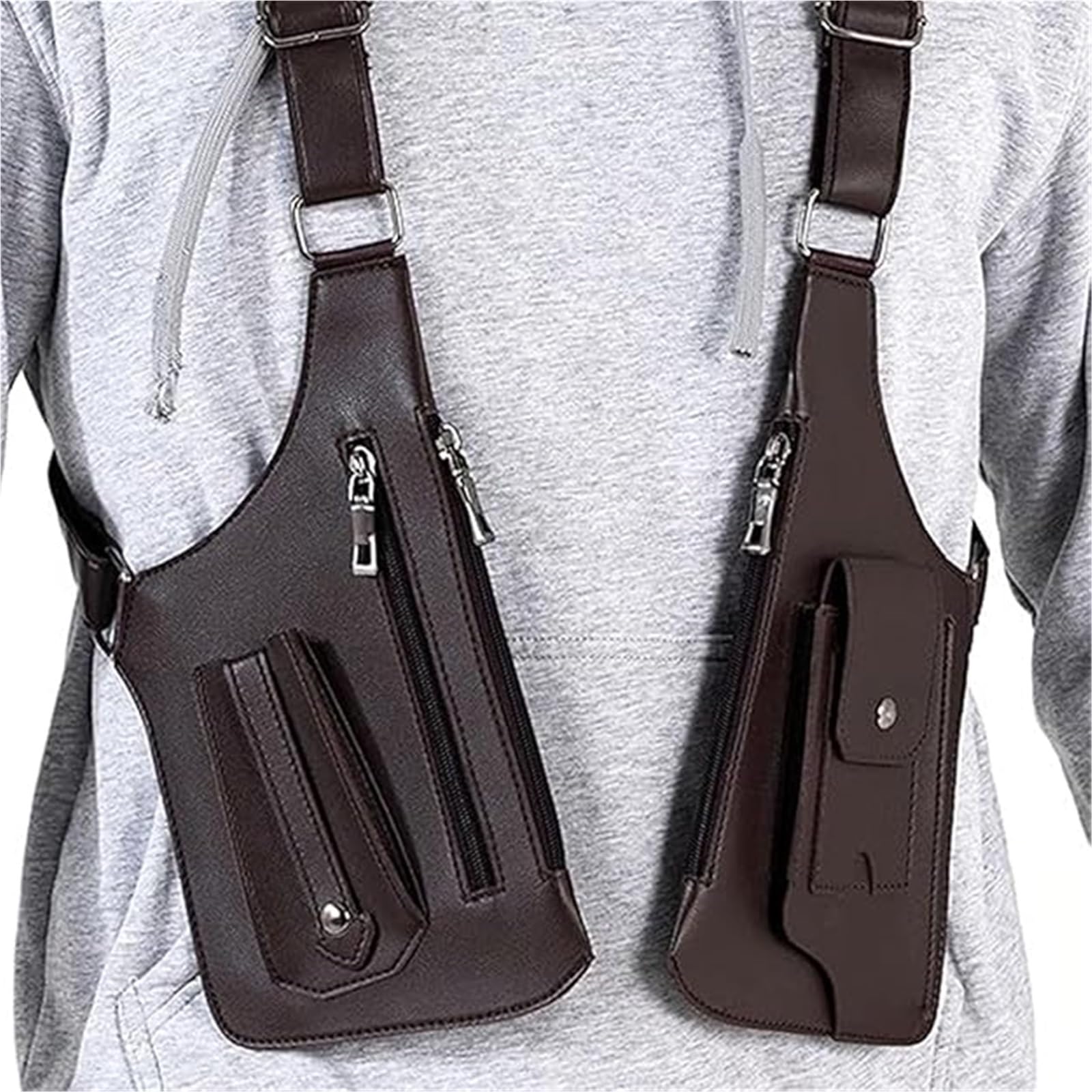 Marsupio Uomo Tracolla, Borsa Regolabile In Pelle Di Alta Qualità, Gilet Da Viaggio Antifurto Impermeabile Con Multitasche, Doppia Borsa