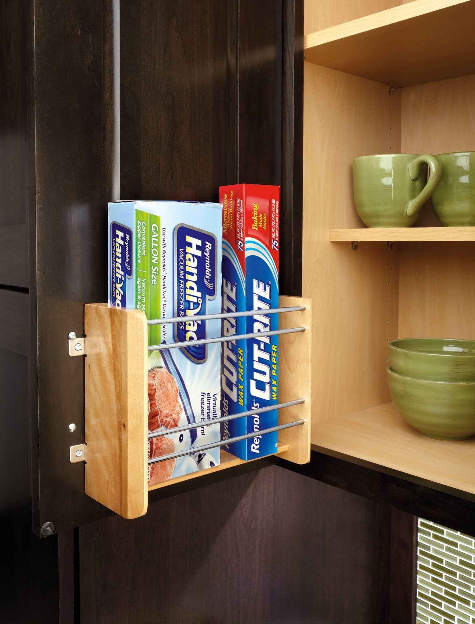 Rev-A-Shelf Wood Foil/Wrap Cabinet Door Organizer, Light Brown