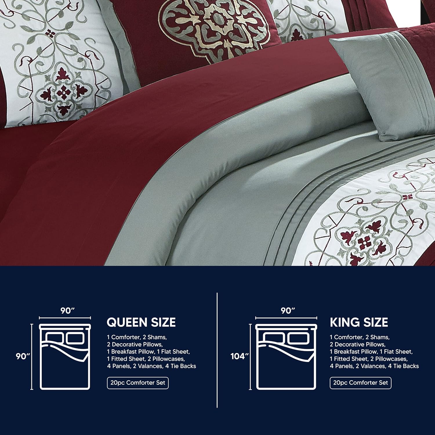 Chic Home Emily 20 Piece Comforter Set Color Block Floral Embroidered Bag Bedding, Queen Aqua Blue : Home & Kitchen