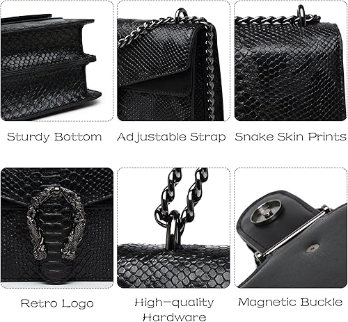 Miniatura 5 de MYHOZEE - Bolsos cruzados para mujer - Carteras de mano con estampado de serpiente - Bolsos de hombro de cuero con cadena - Bolsos de noche